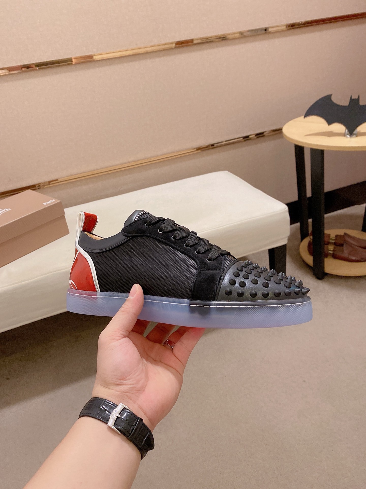 Christian Louboutin Black Leather Tech Fabric Spike Sneakers 5 i1744699624471 7116 0 3