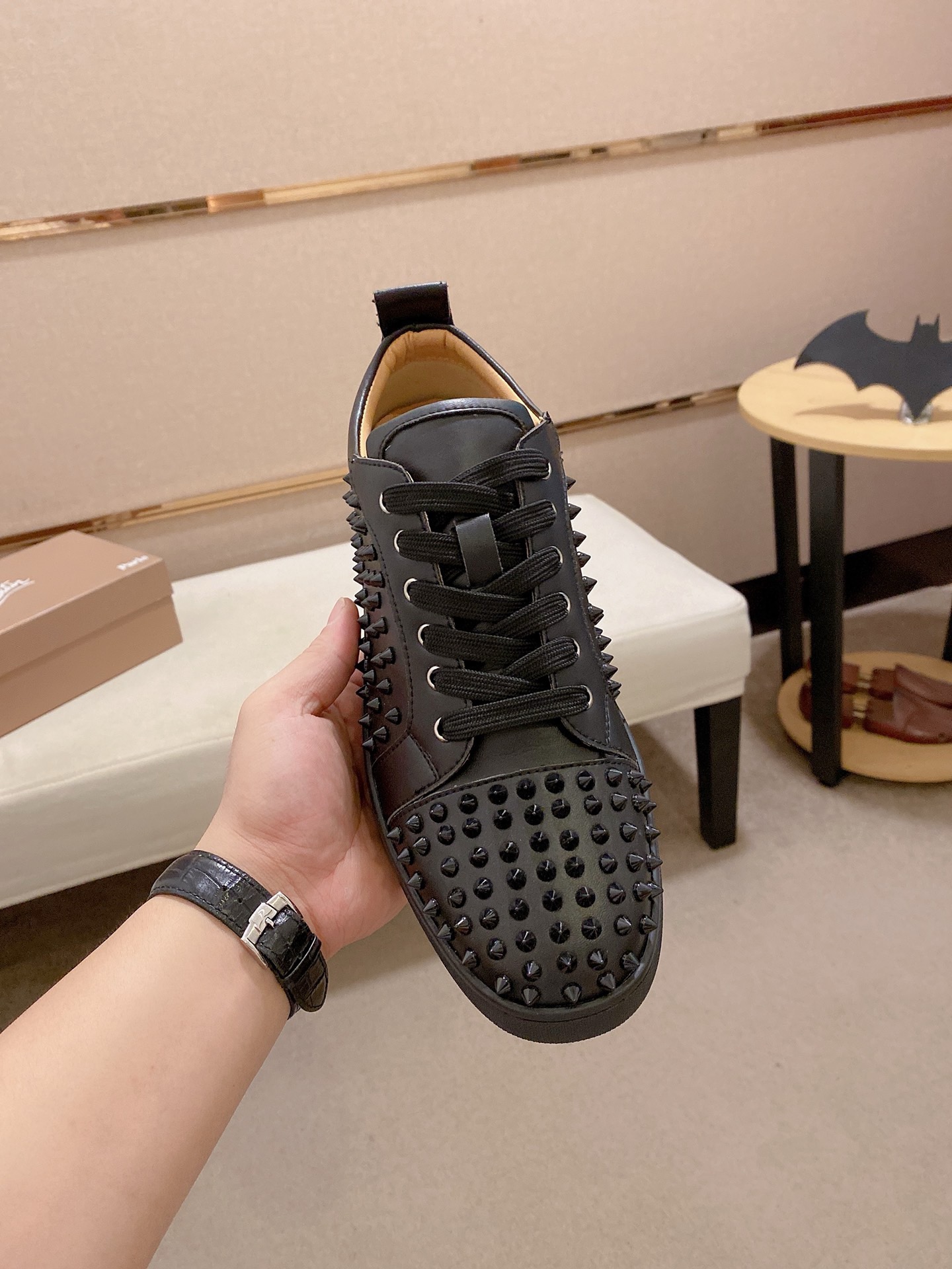 Christian Louboutin Men's Black Leather Spike-Embellished Low-Top Sneakers 3 i1744699709250 5989 0 1