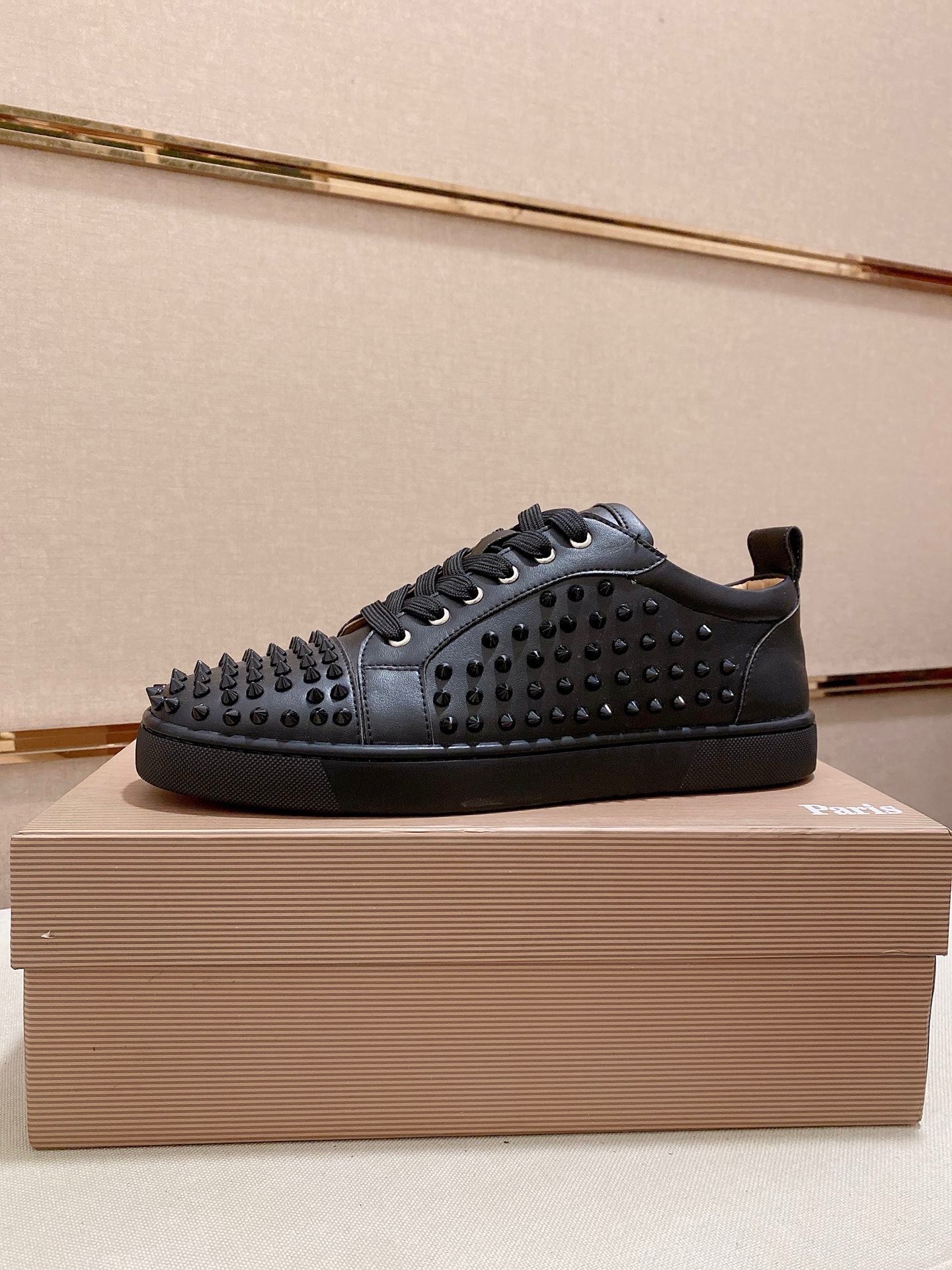 Christian Louboutin Men's Black Leather Spike-Embellished Low-Top Sneakers 2 i1744699709548 2597 0 0