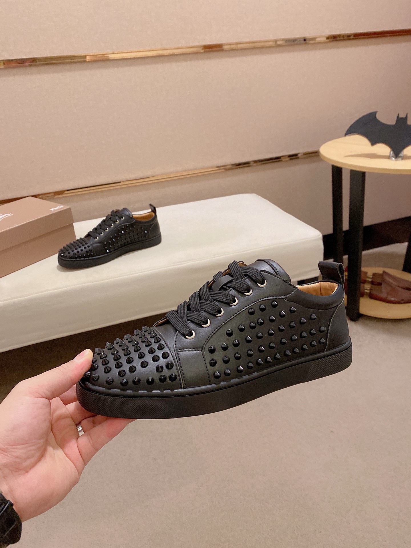 Christian Louboutin Men's Black Leather Spike-Embellished Low-Top Sneakers 4 i1744699710099 6147 0 2