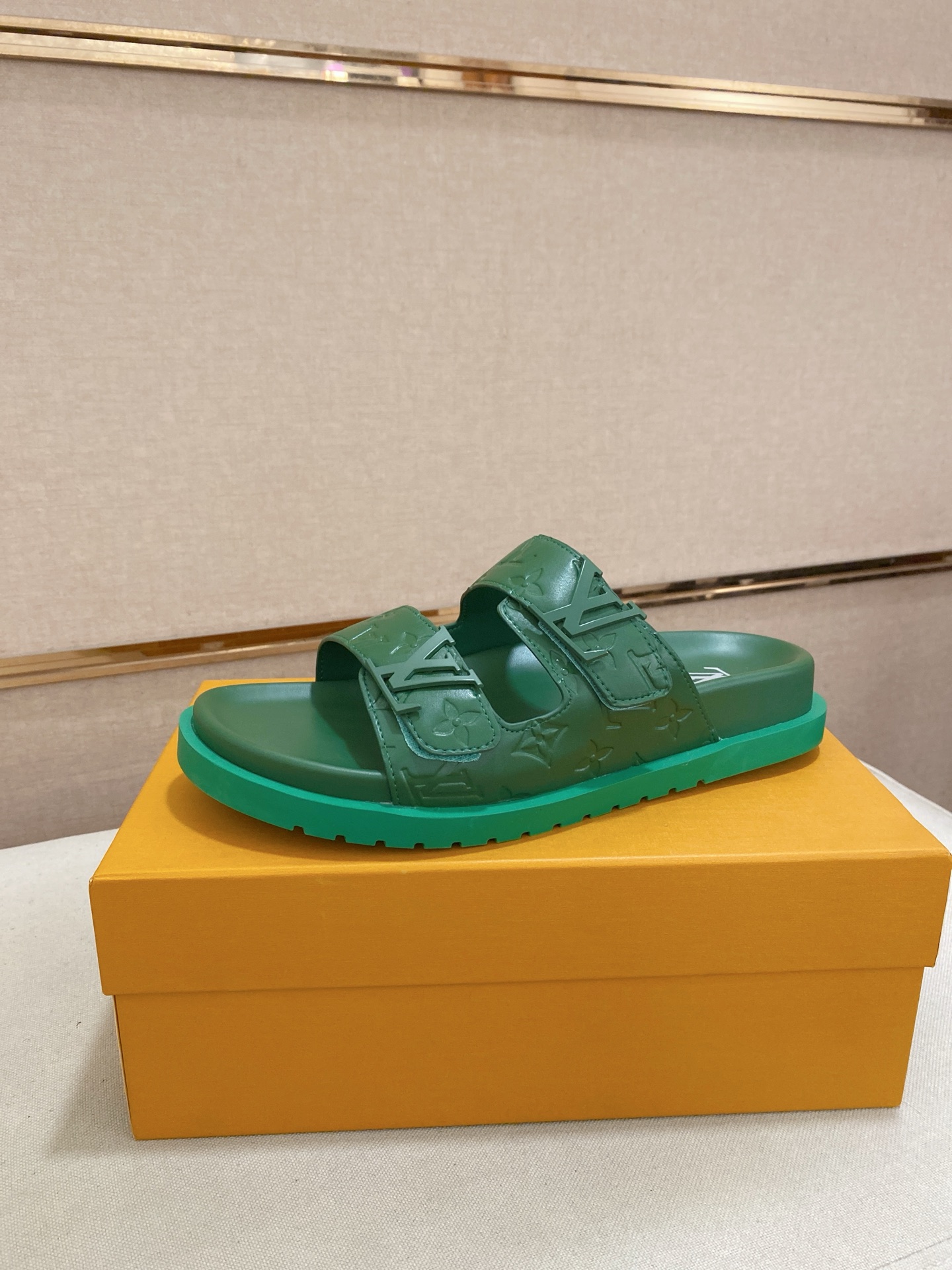 Louis Vuitton Men's Green Leather Sandals With Signature Monogram 2 i1745050710038 4453 0 0