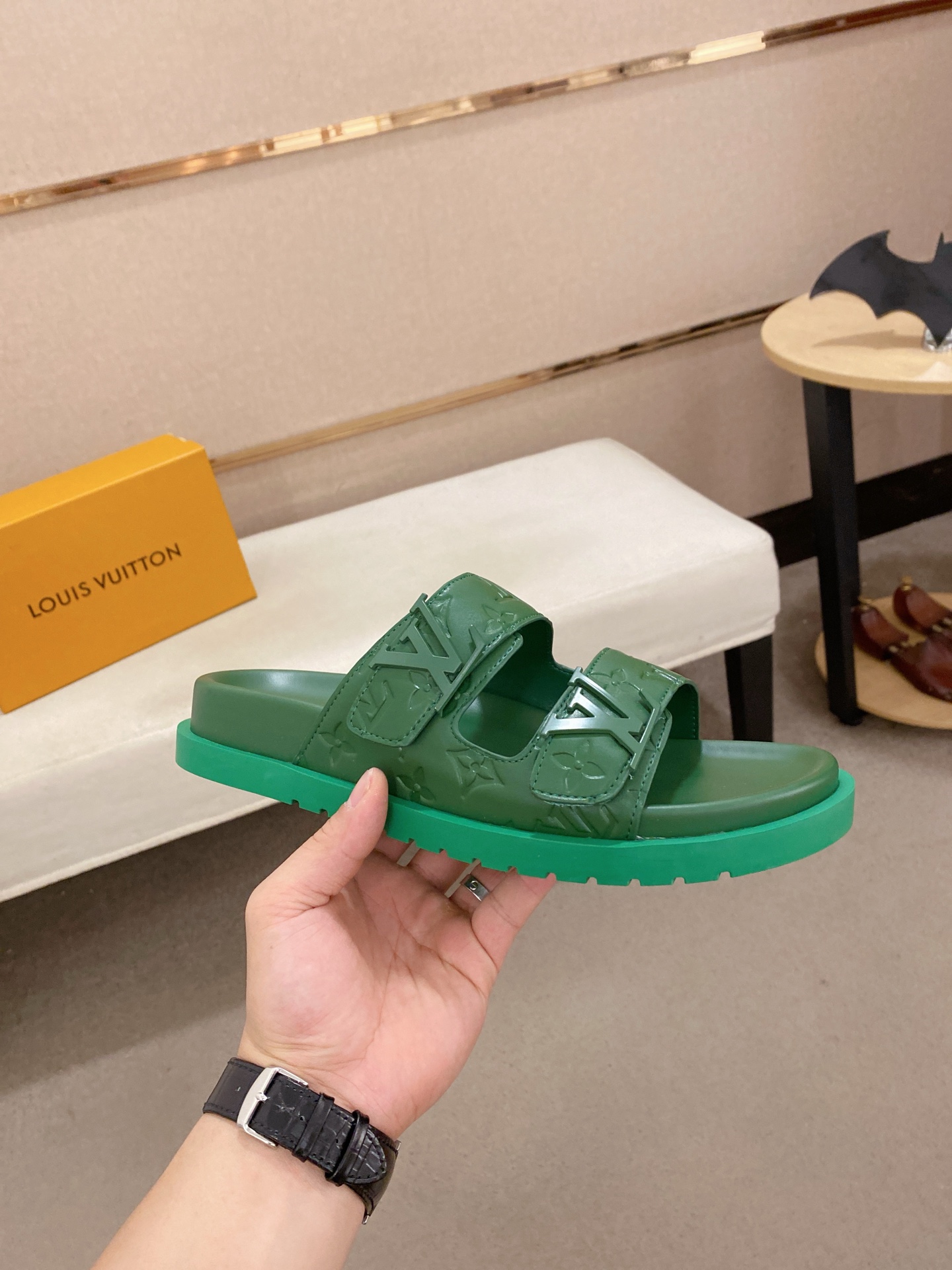 Louis Vuitton Men's Green Leather Sandals With Signature Monogram 5 i1745050710858 4459 0 3