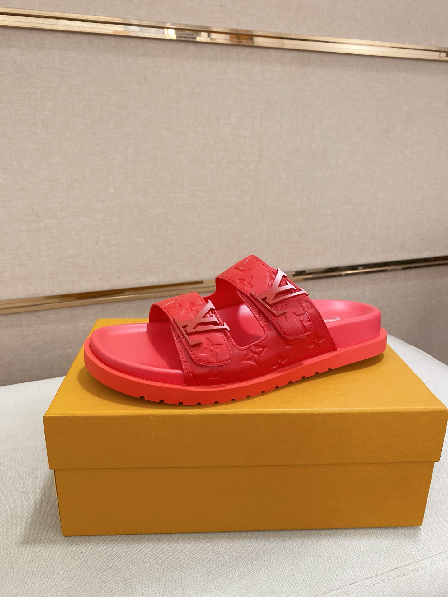 Louis Vuitton Men's Red Leather Sandals With Signature Monogram, Size 38-44 2 i1745050772880 4427 0 0