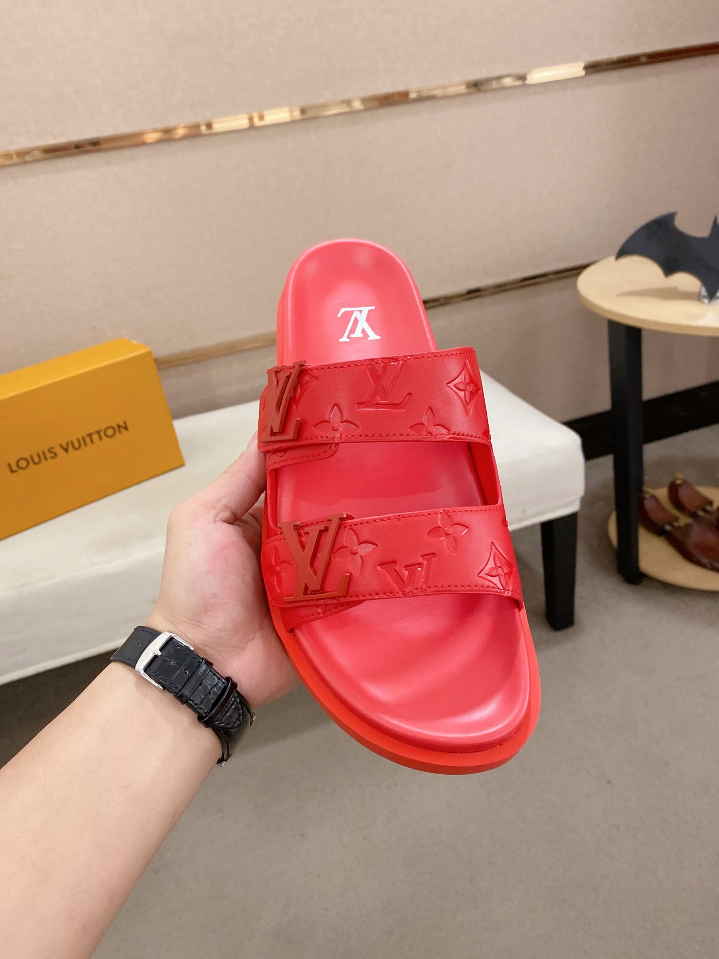 Louis Vuitton Men's Red Leather Sandals With Signature Monogram, Size 38-44 3 i1745050773959 2941 0 1