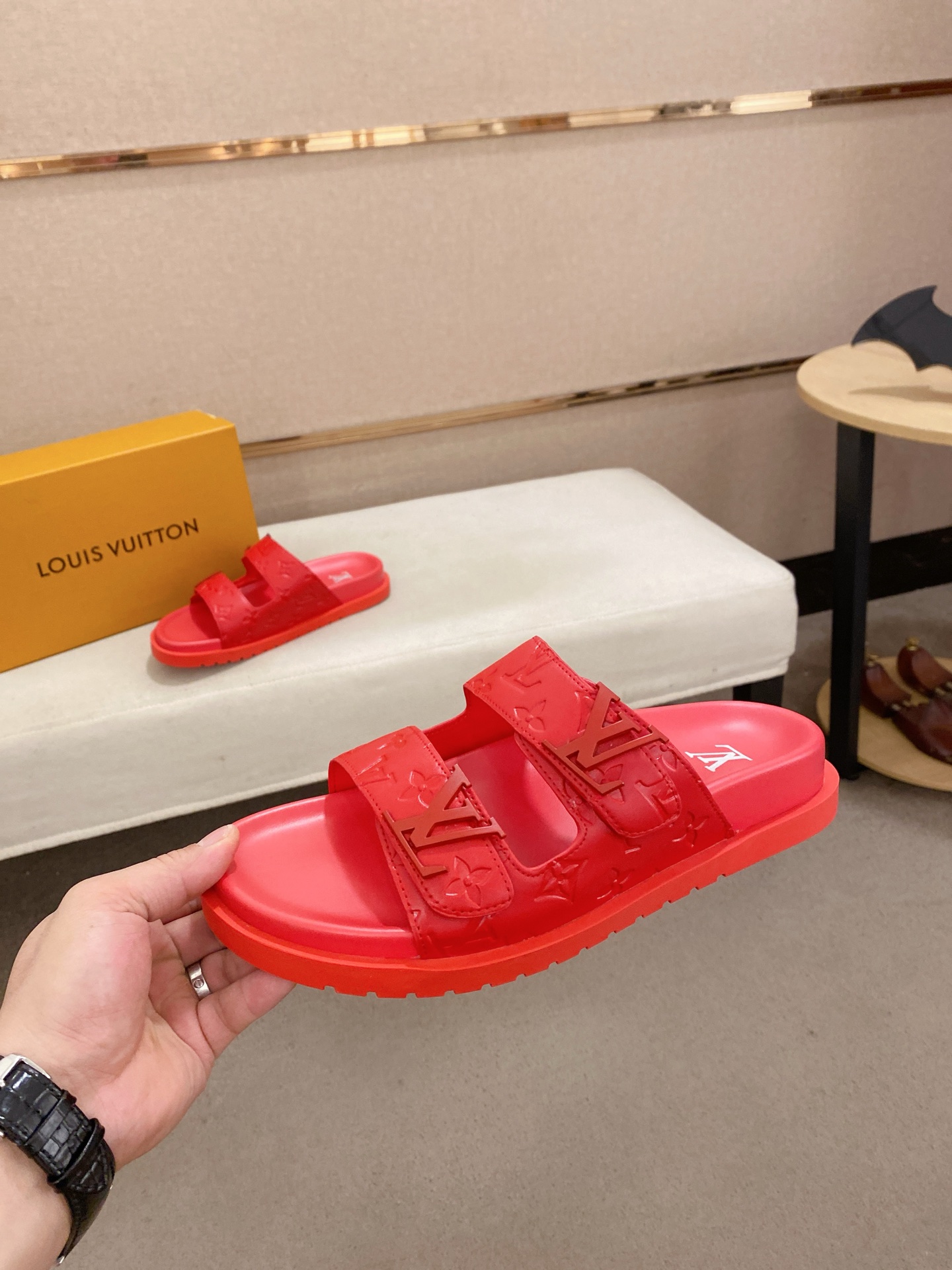 Louis Vuitton Men's Red Leather Sandals With Signature Monogram, Size 38-44 4 i1745050773989 6244 0 2