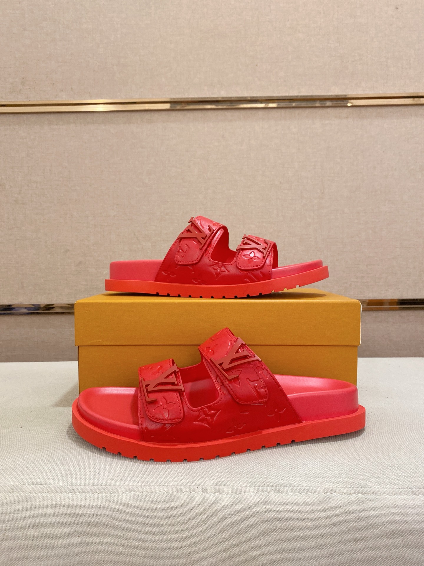Louis Vuitton Men's Red Leather Sandals With Signature Monogram, Size 38-44 8 i1745050774016 2301 0 6