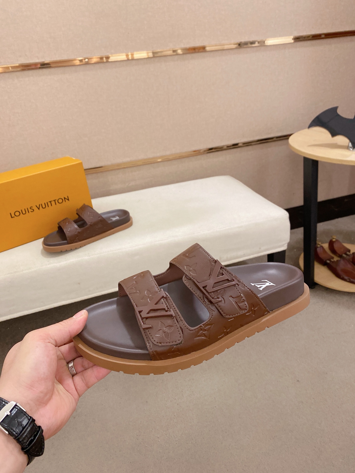 Louis Vuitton Men's Brown Leather Sandals, Designer Slides, Sizes 38-44 4 i1745050797085 3330 0 2