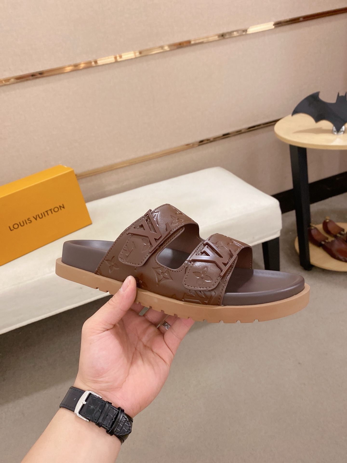 Louis Vuitton Men's Brown Leather Sandals, Designer Slides, Sizes 38-44 5 i1745050797166 240 0 3