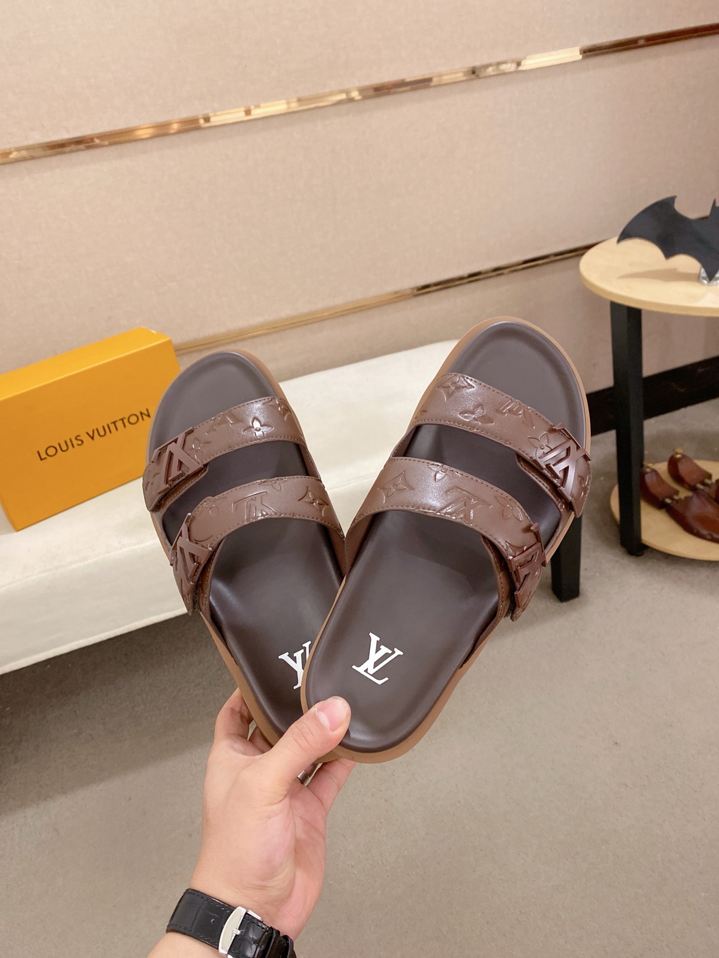 Louis Vuitton Men's Brown Leather Sandals, Designer Slides, Sizes 38-44 6 i1745050797881 8701 0 4
