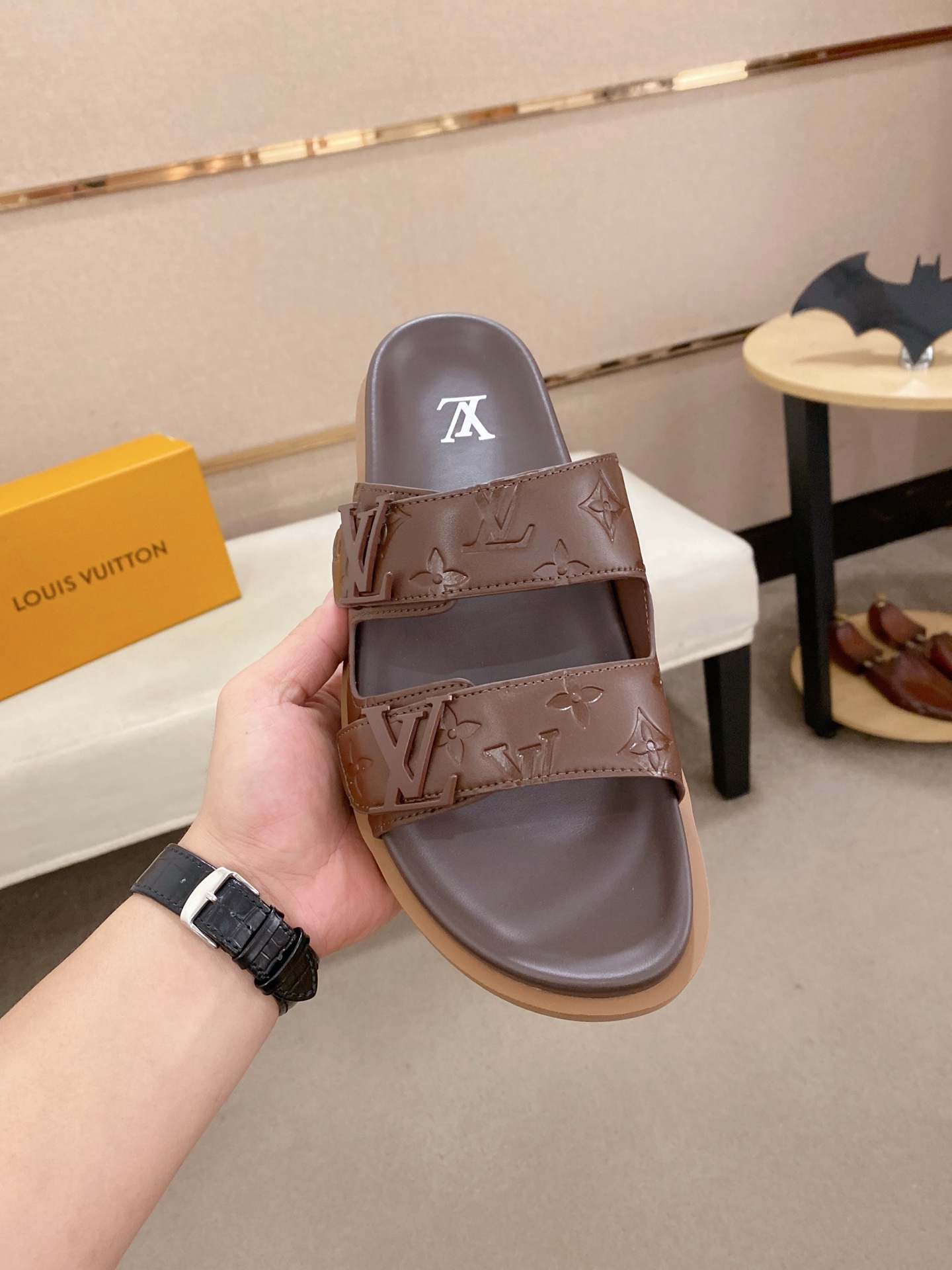 Louis Vuitton Men's Brown Leather Sandals, Designer Slides, Sizes 38-44 3 i1745050797903 8530 0 1