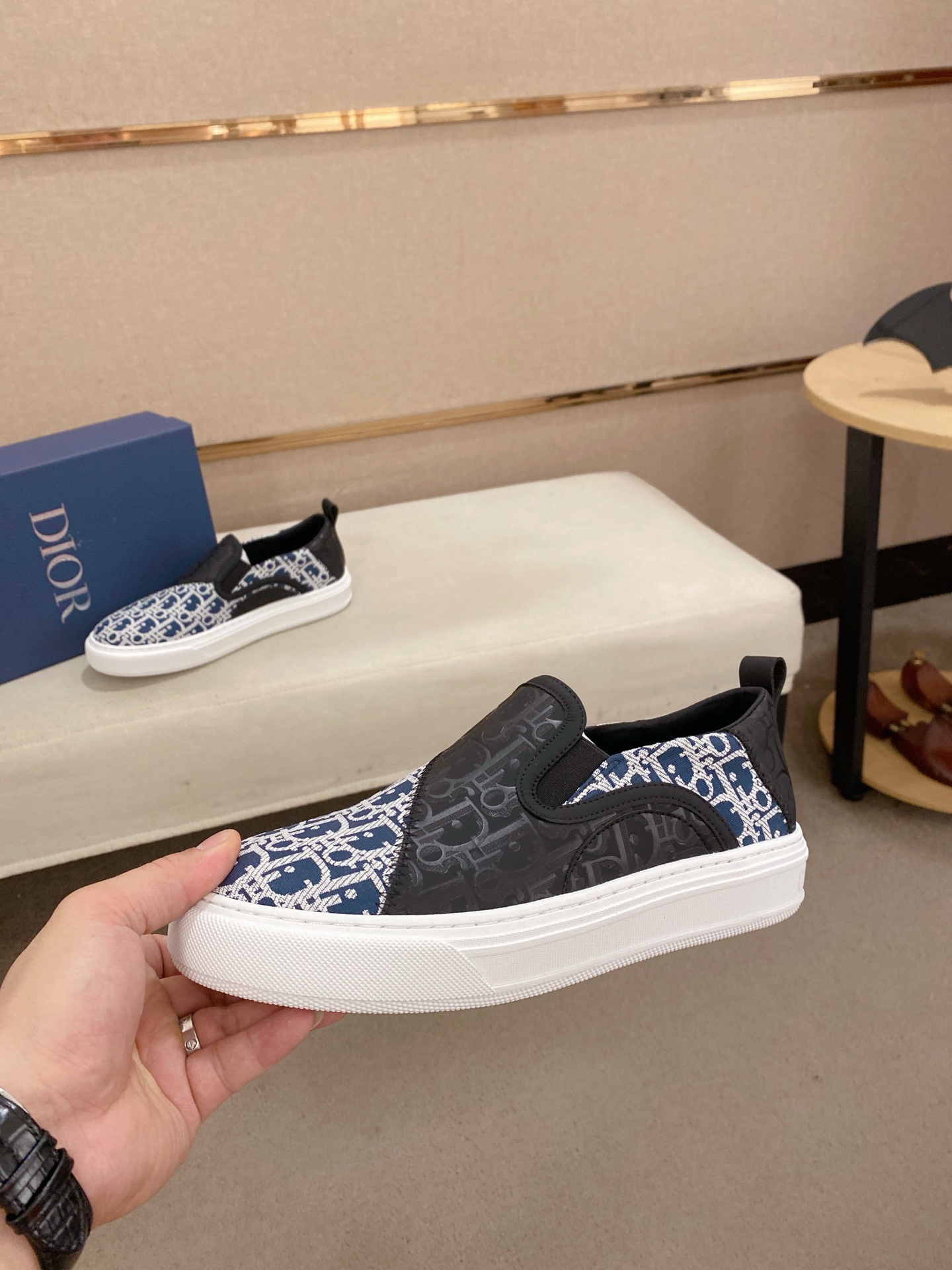 Dior Men's Slip-On Sneaker in Blue Dior Oblique Embroidery 4 i1745220539924 8305 0 2