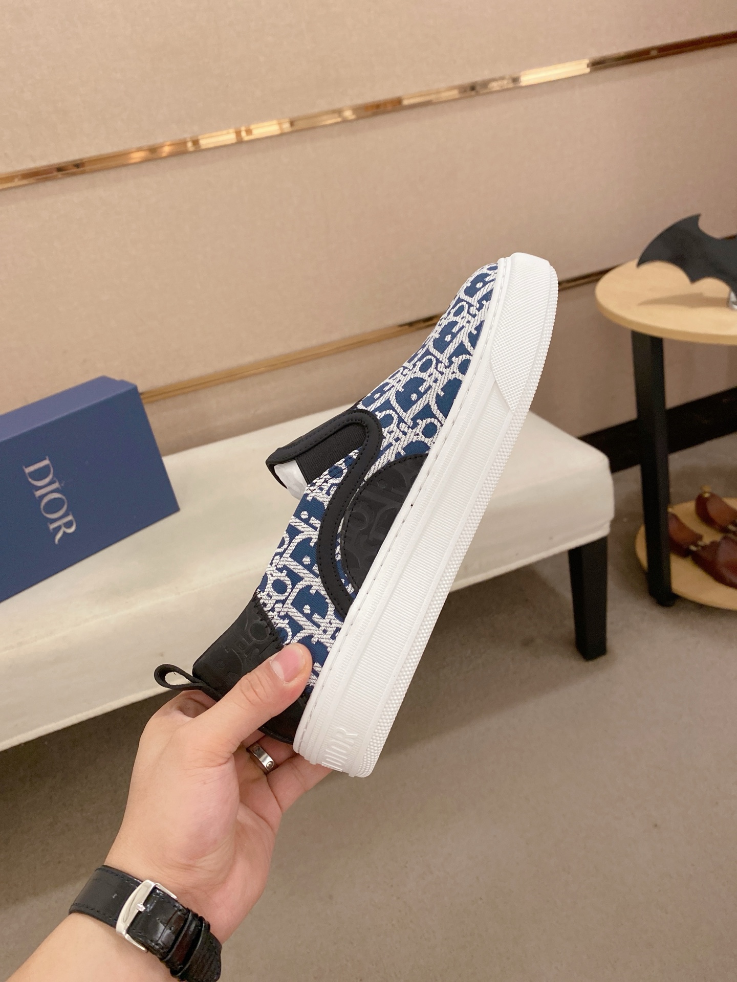 Dior Men's Slip-On Sneaker in Blue Dior Oblique Embroidery 6 i1745220541079 6824 0 4