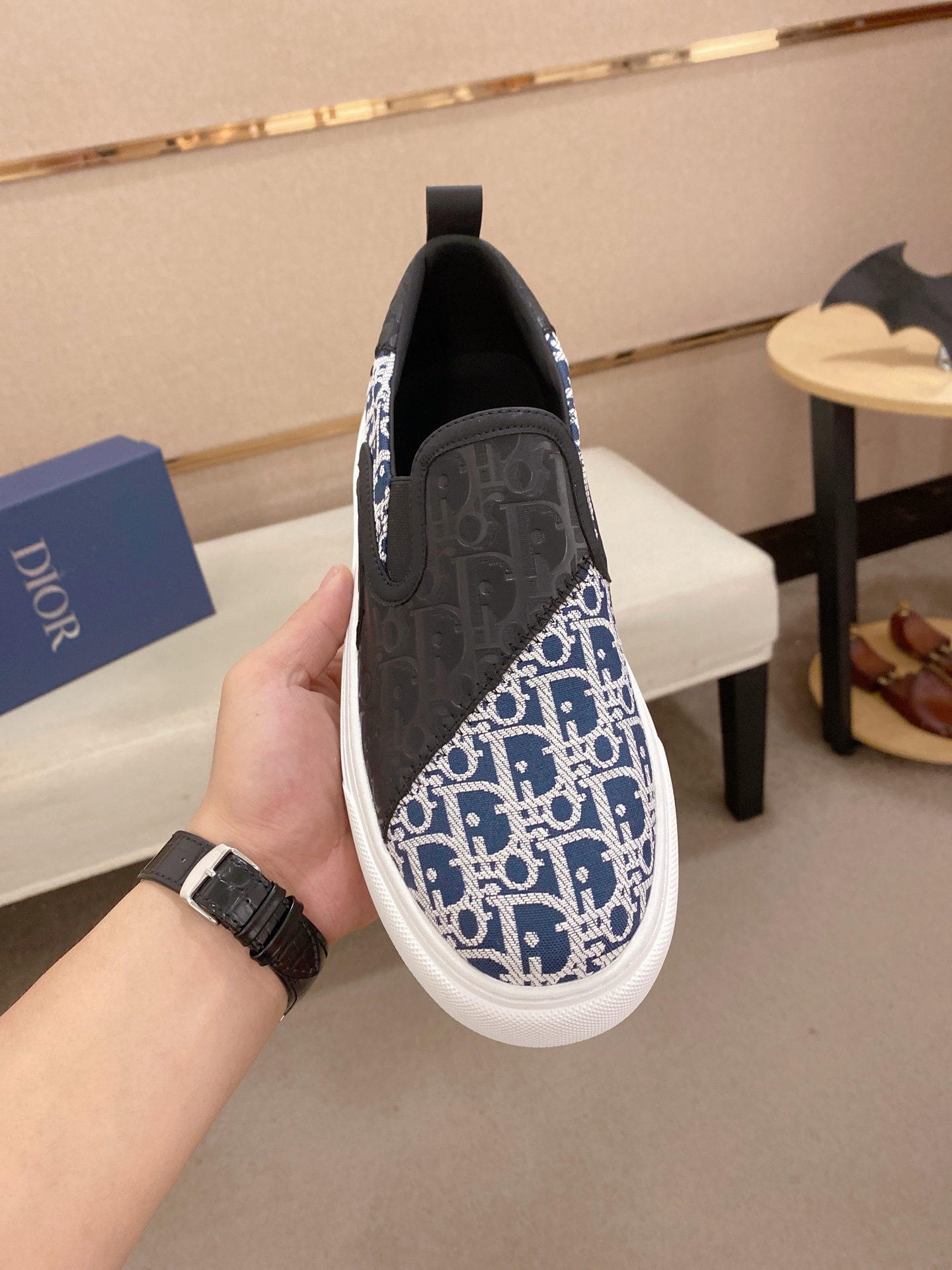 Dior Men's Slip-On Sneaker in Blue Dior Oblique Embroidery 3 i1745220541117 3749 0 1