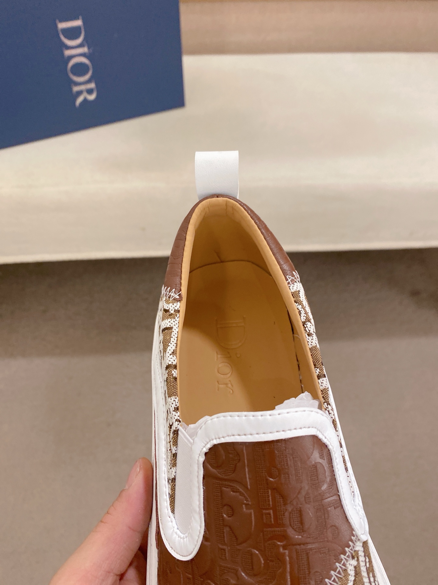 Dior Men's Brown Leather Slip-On Sneakers with Embroidered Fabric Detail 7 i1745220559007 3068 0 5
