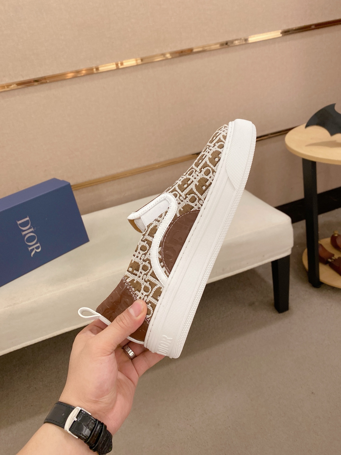 Dior Men's Brown Leather Slip-On Sneakers with Embroidered Fabric Detail 6 i1745220559900 4664 0 4