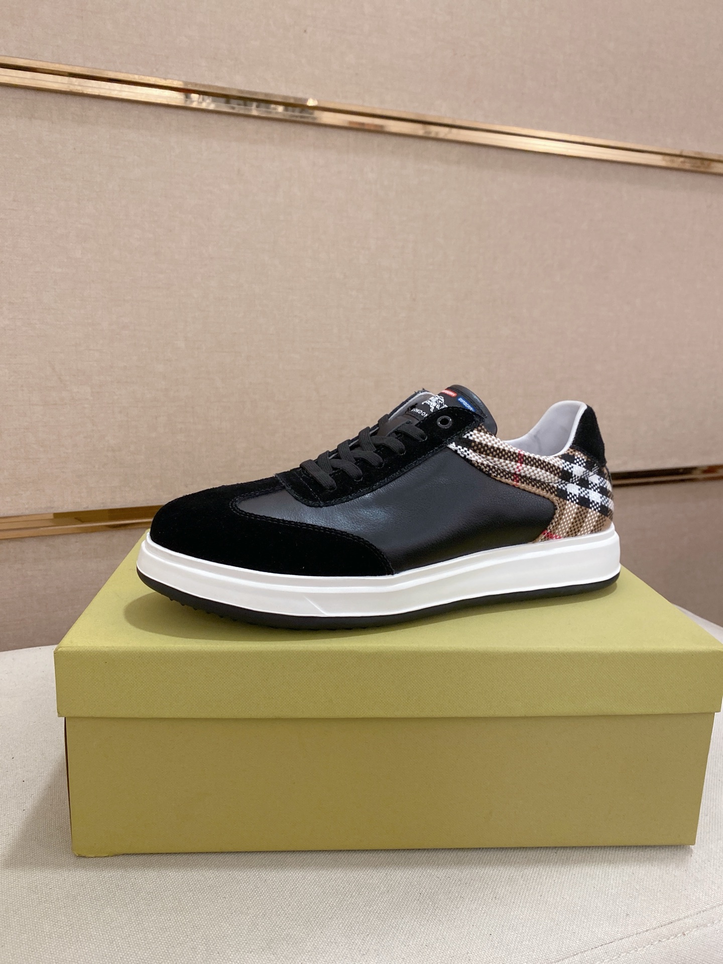 Burberry Men's Leather and Check Pattern Sneakers - Italian Craftsmanship 1 Burberry Men's Leather and Check Pattern Sneakers - Italian Craftsmanship