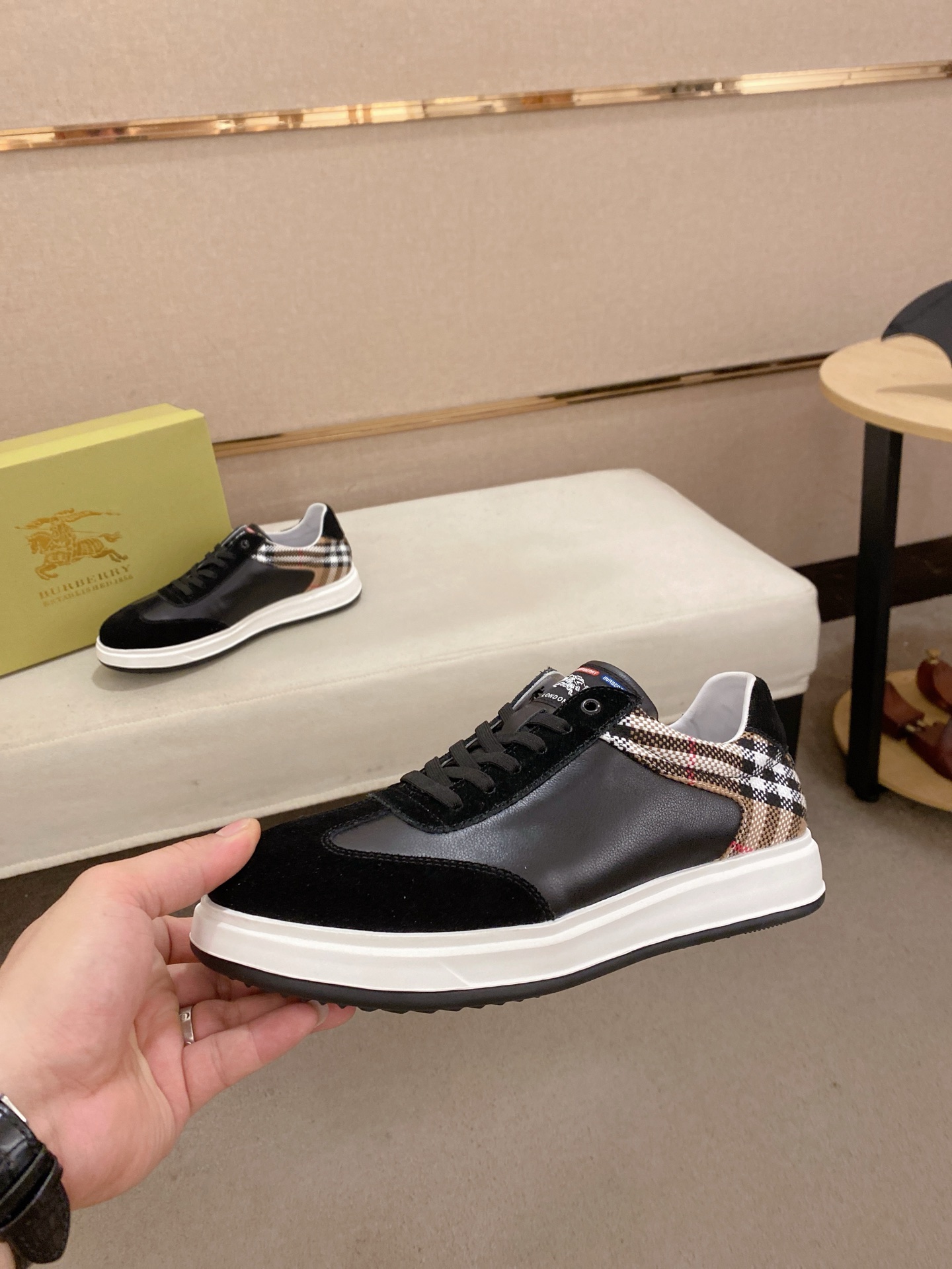Burberry Men's Leather and Check Pattern Sneakers - Italian Craftsmanship 4 i1745302151968 3934 0 2