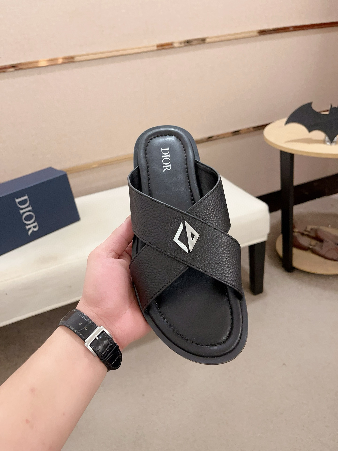 Dior Men's Leather Crisscross Sandals Slides, Italian Lambskin Lining 3 i1745303096125 8644 0 1
