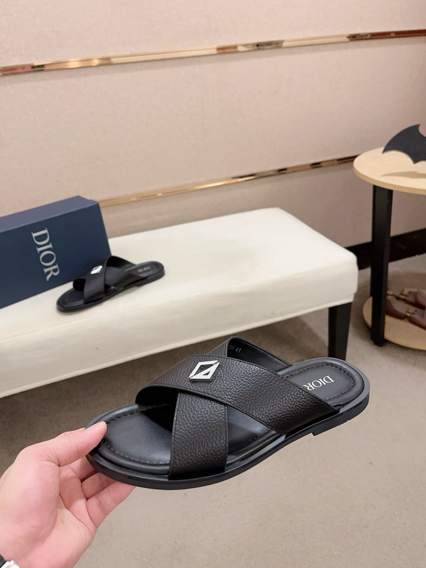 Dior Men's Leather Crisscross Sandals Slides, Italian Lambskin Lining 4 i1745303096126 791 0 2