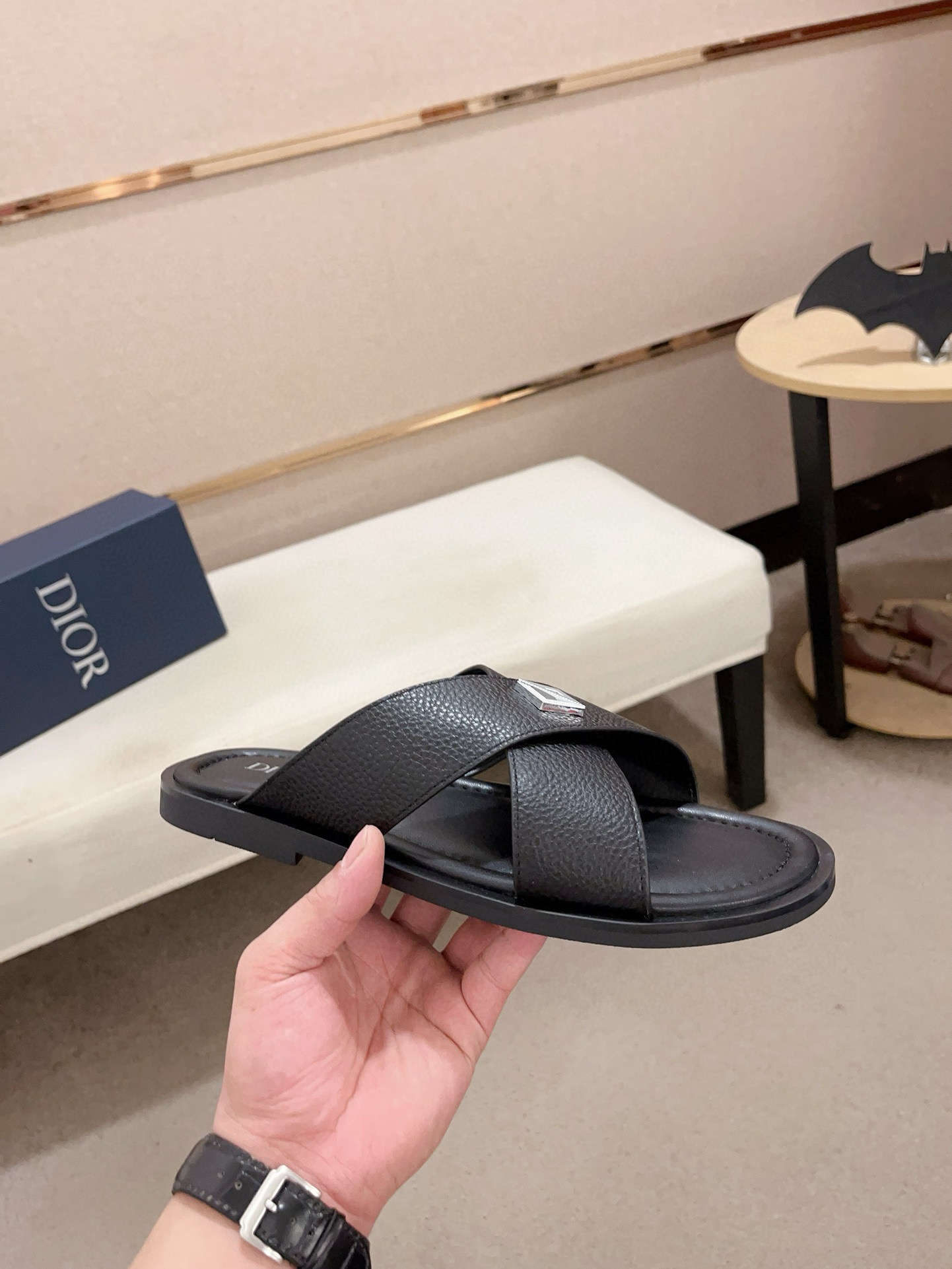 Dior Men's Leather Crisscross Sandals Slides, Italian Lambskin Lining 5 i1745303096126 8149 0 3
