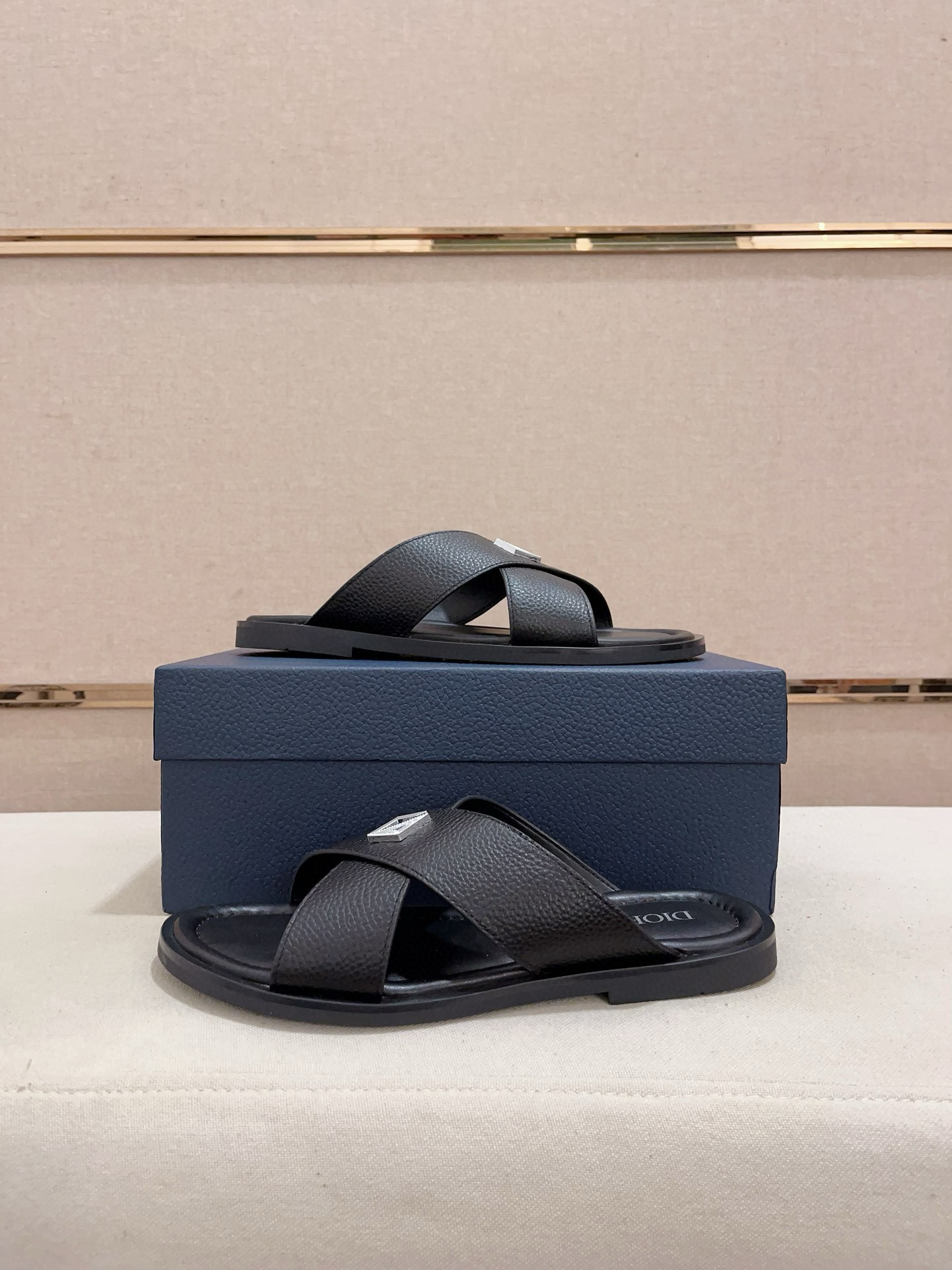 Dior Men's Leather Crisscross Sandals Slides, Italian Lambskin Lining 7 i1745303096440 3773 0 5