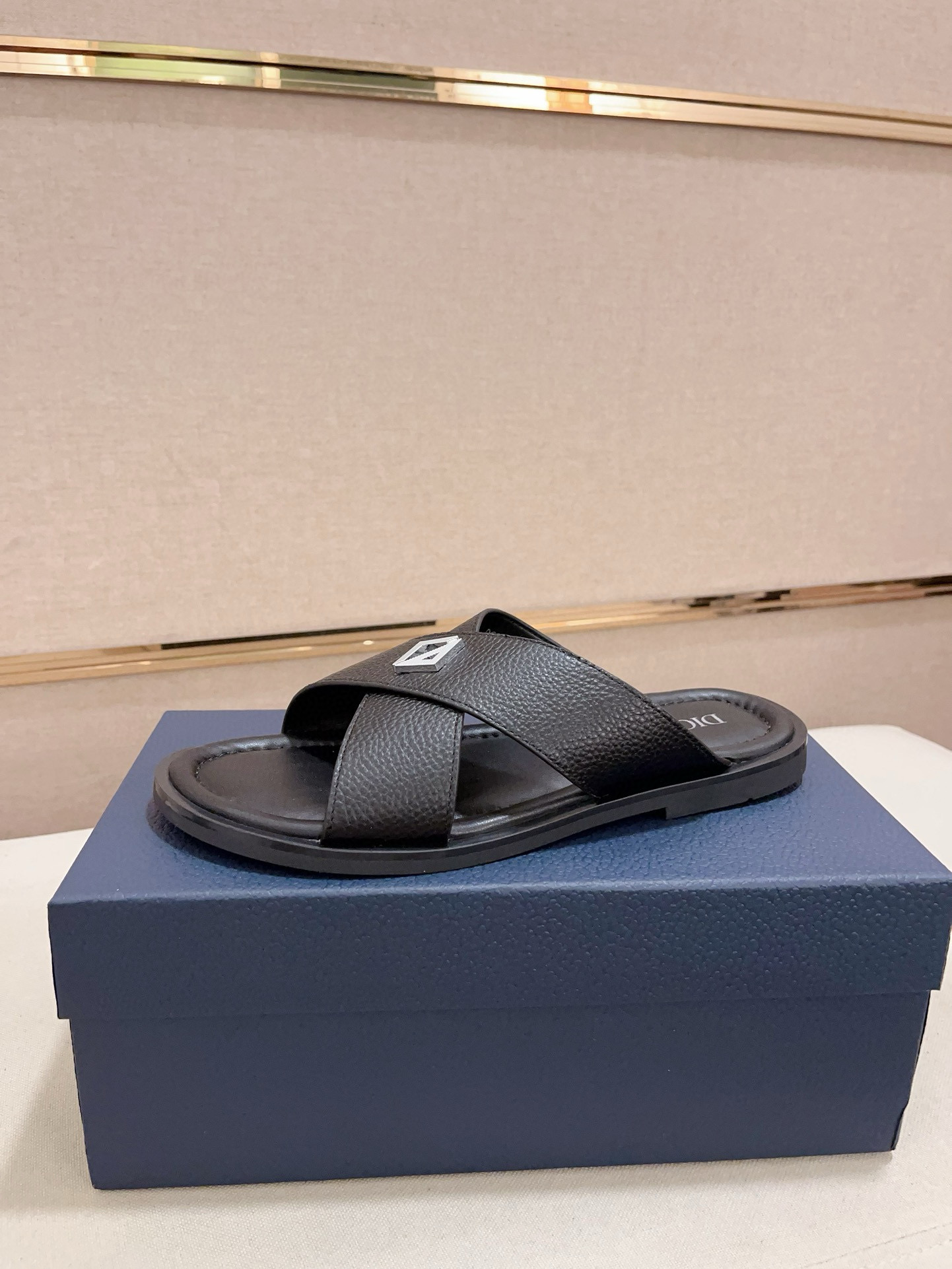 Dior Men's Leather Crisscross Sandals Slides, Italian Lambskin Lining 2 i1745303096440 6363 0 0