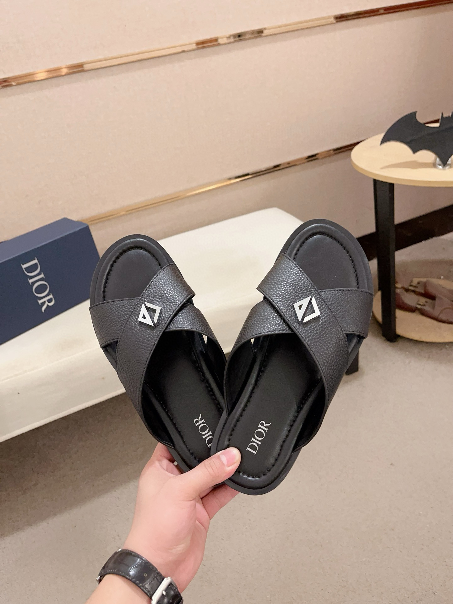 Dior Men's Leather Crisscross Sandals Slides, Italian Lambskin Lining 6 i1745303096440 9718 0 4