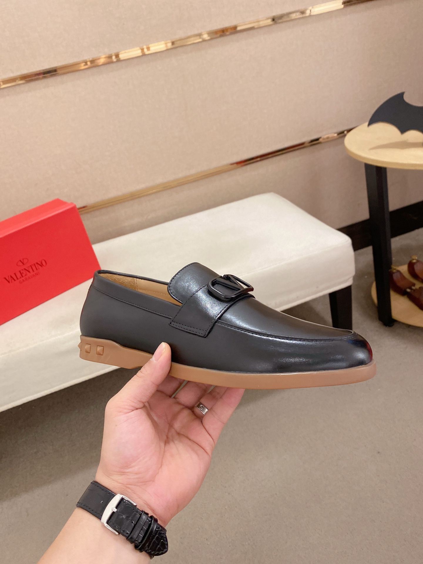 VALENTINO Men's Black Leather Loafers Slip-on Dress Shoes, Sizes 38-44 5 i1745738340028 1074 0 3