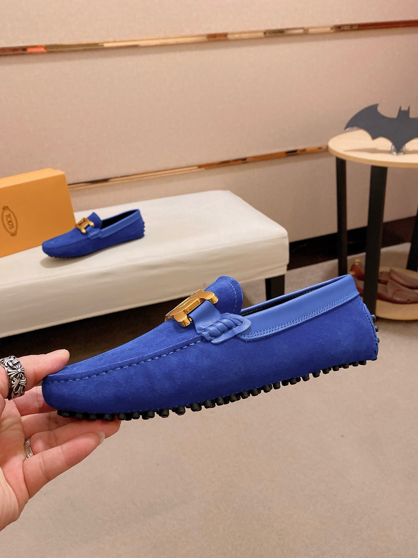 TOD'S Men's Blue Suede Driving Loafers with Gold Tone Hardware 4 i1746438242155 8907 0 2