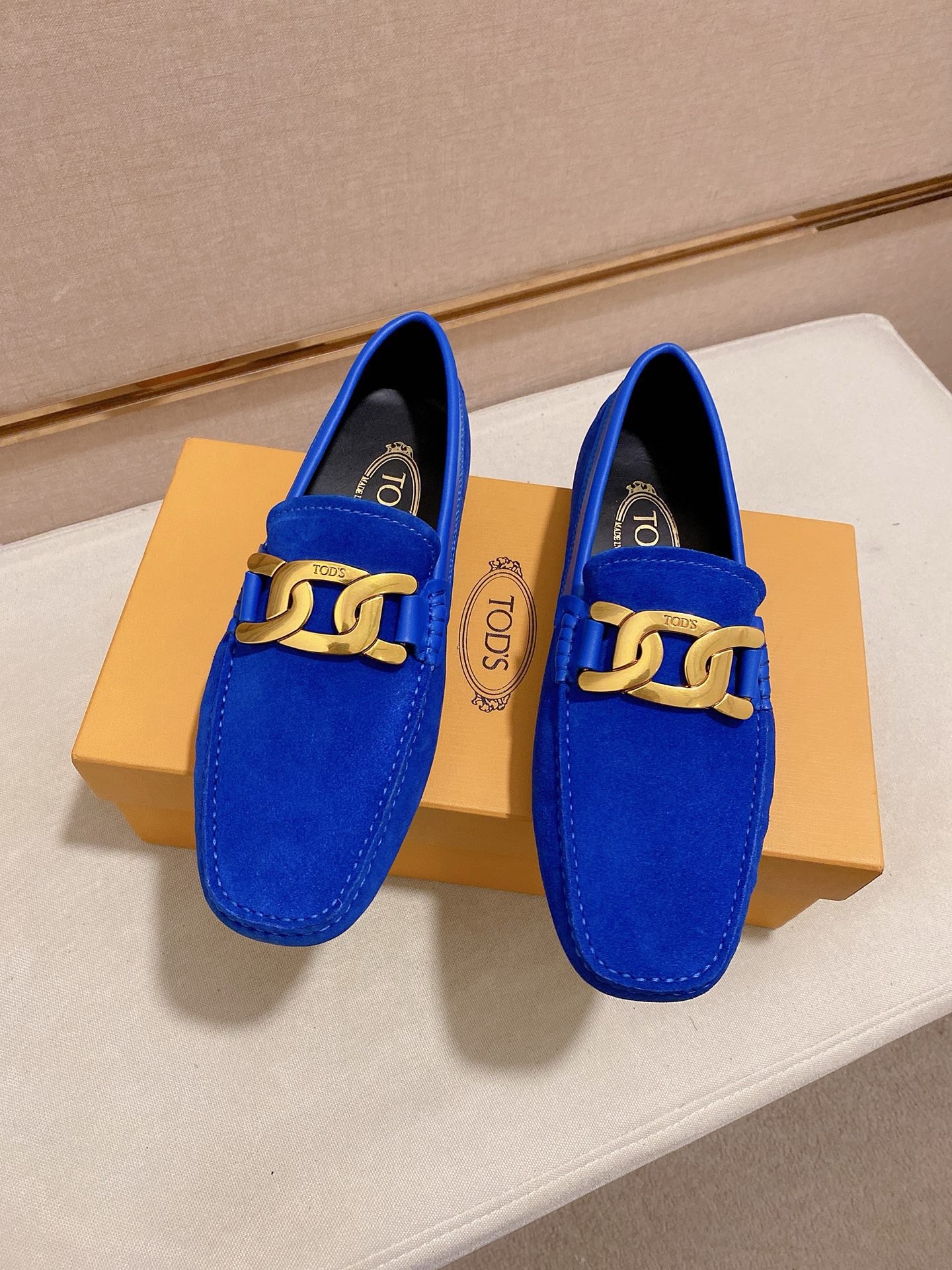 TOD'S Men's Blue Suede Driving Loafers with Gold Tone Hardware 7 i1746438242395 4711 0 5