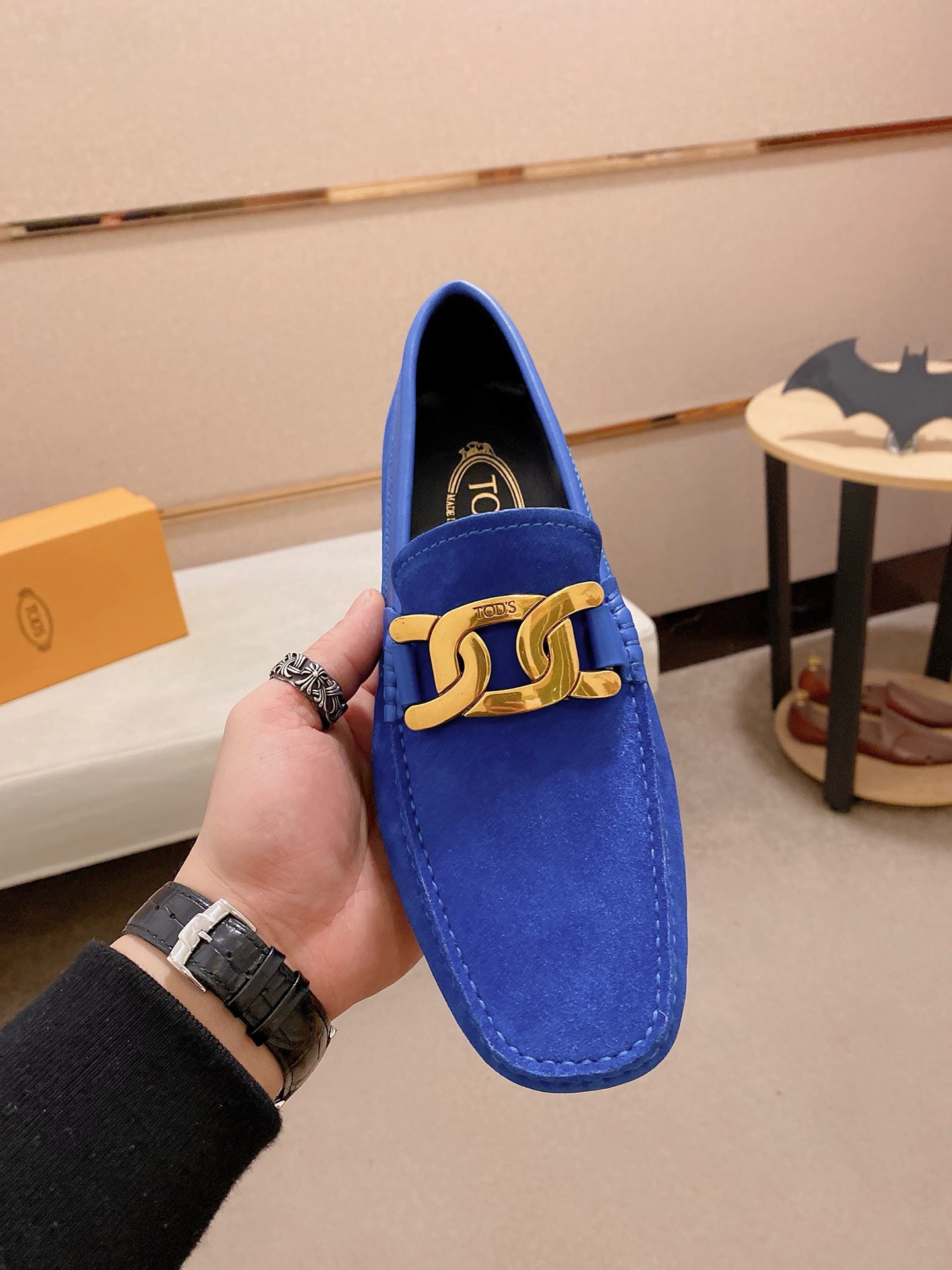TOD'S Men's Blue Suede Driving Loafers with Gold Tone Hardware 3 i1746438242593 3140 0 1