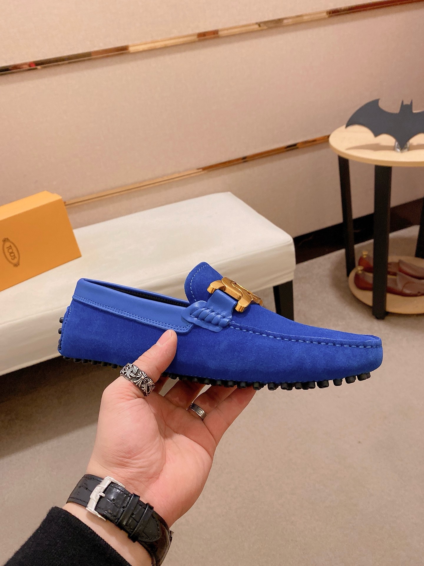 TOD'S Men's Blue Suede Driving Loafers with Gold Tone Hardware 5 i1746438242595 2444 0 3