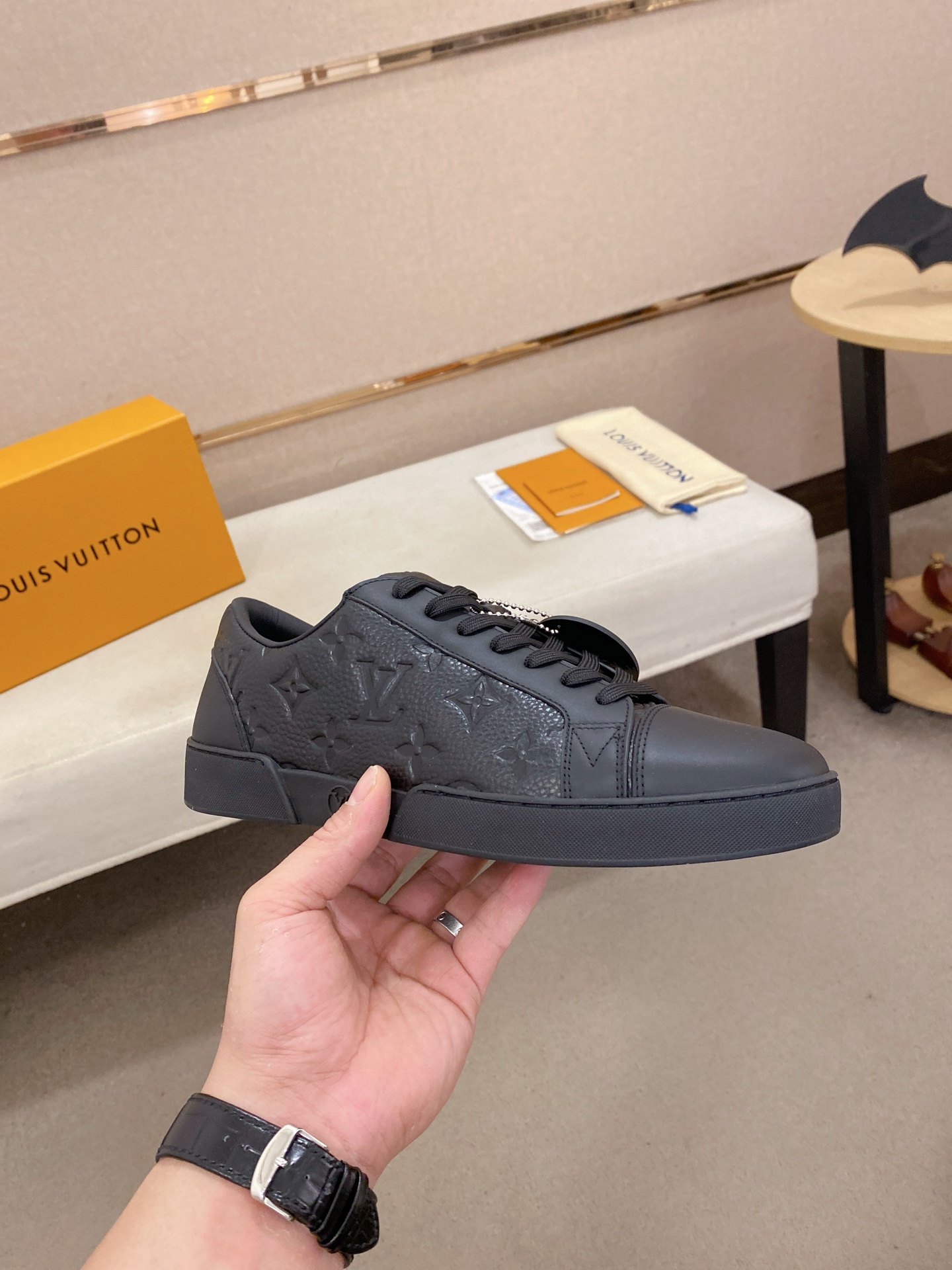 Louis Vuitton Men's Leather Monogram Embossed Low-Top Sneakers 5 i1746514661689 810 0 3