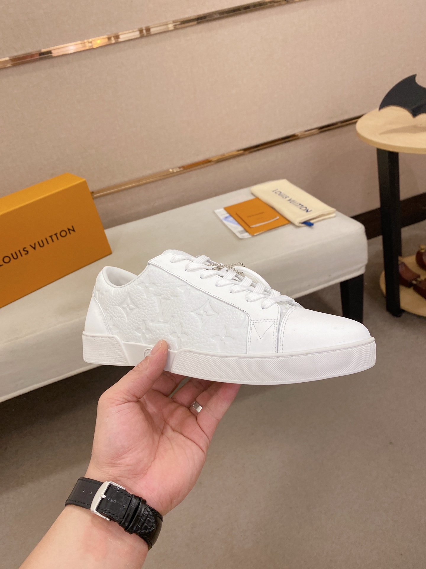 Louis Vuitton Men's White Leather Monogram Embossed Sneakers Size 38-44 5 i1746514724283 5545 0 3