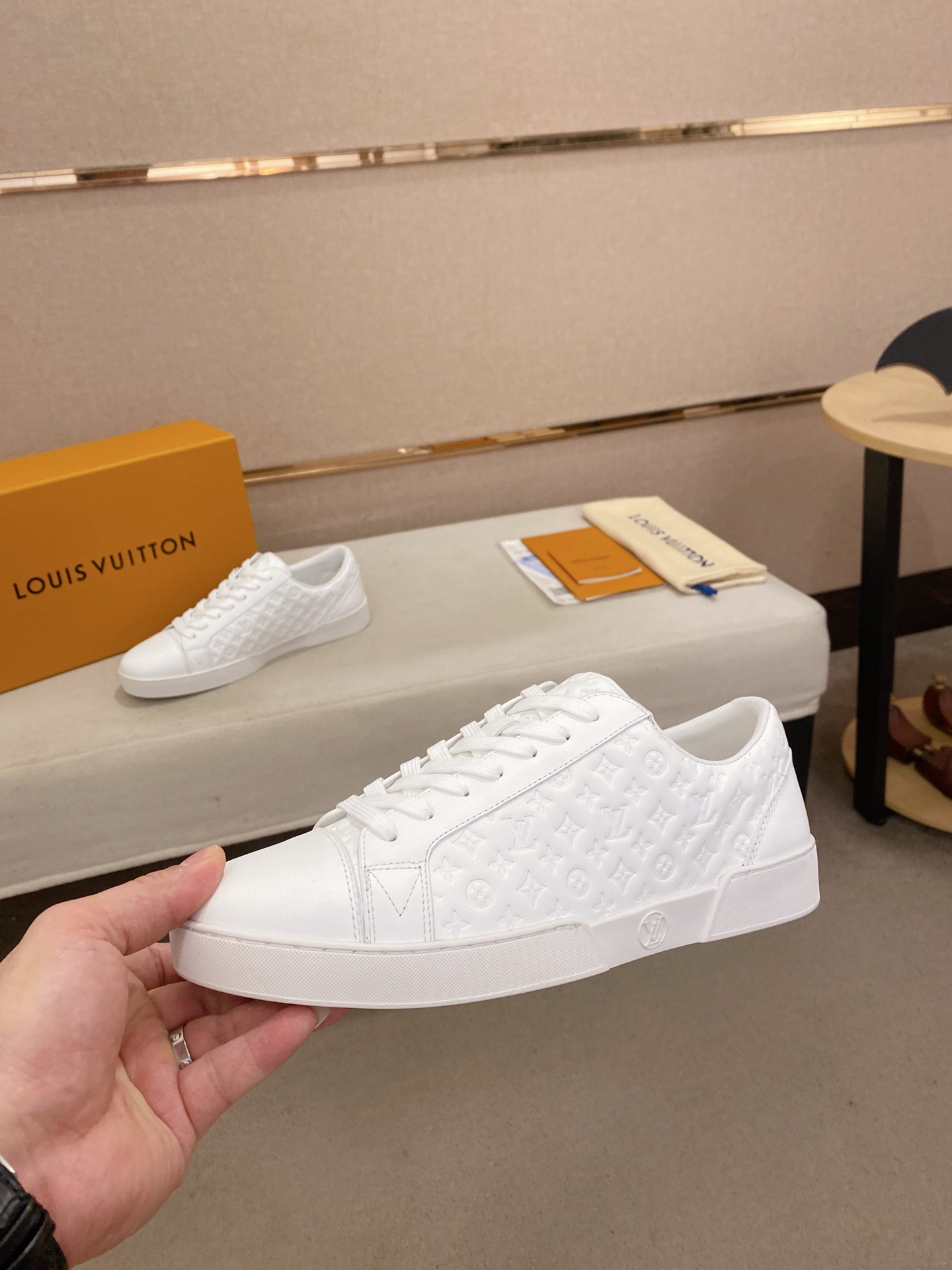 Louis Vuitton Men's White Leather Monogram Sneakers Designer Comfort Shoes 4 i1746514844949 3689 0 2