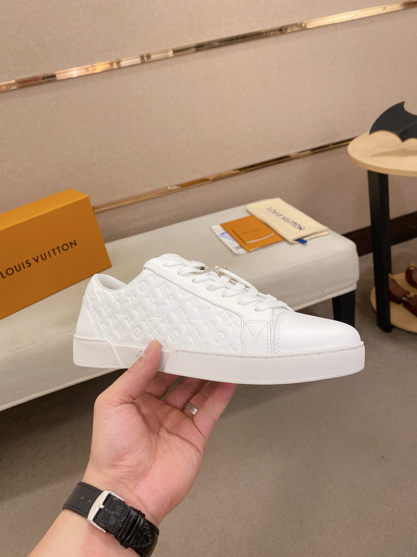 Louis Vuitton Men's White Leather Monogram Sneakers Designer Comfort Shoes 5 i1746514844985 6579 0 3