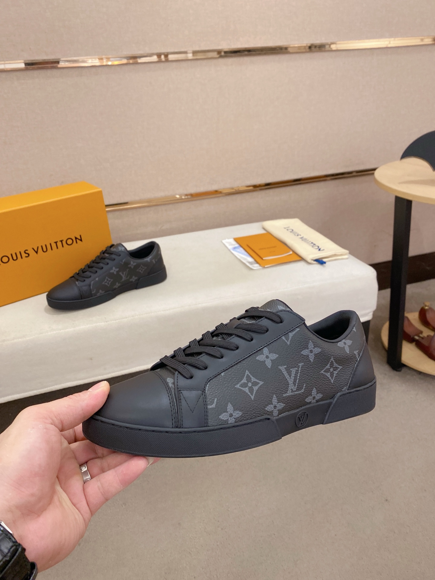 Louis Vuitton Men's Leather Sneaker with Monogram Print, Black 4 i1746514918612 1433 0 2