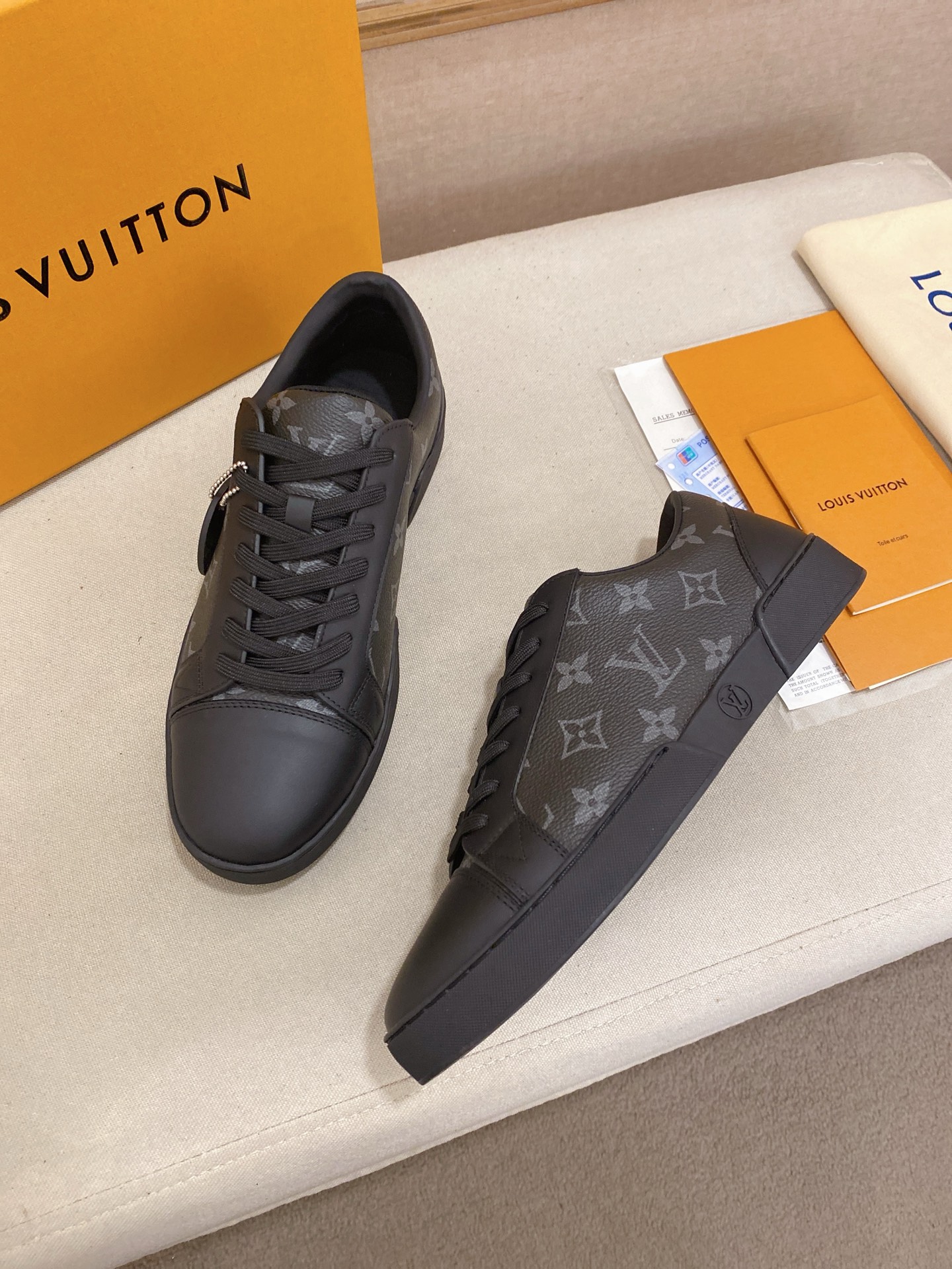 Louis Vuitton Men's Leather Sneaker with Monogram Print, Black 6 i1746514918709 2387 0 5