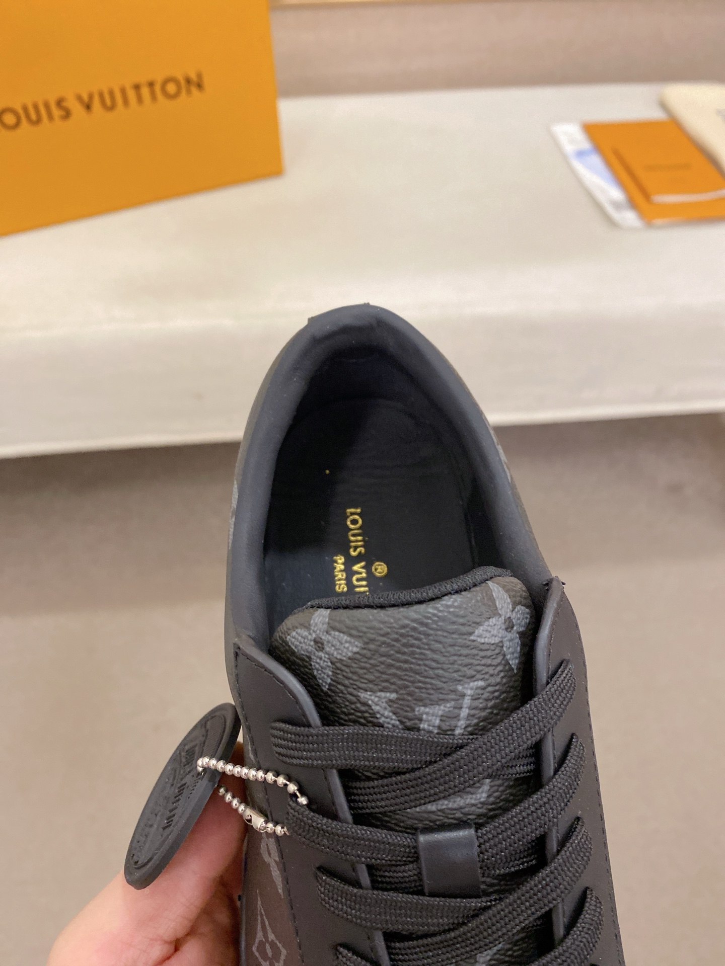 Louis Vuitton Men's Leather Sneaker with Monogram Print, Black 7 i1746514920042 7792 0 4
