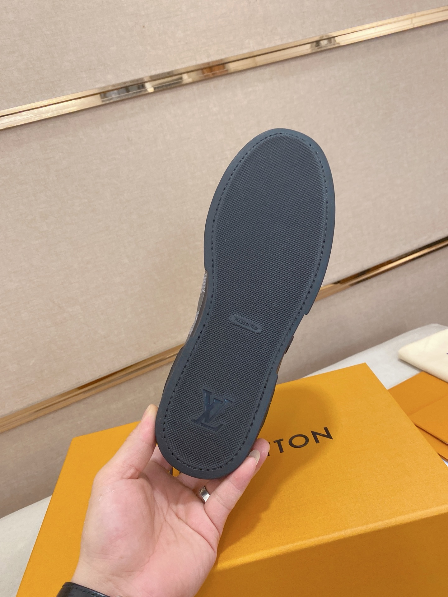Louis Vuitton Men's Leather Sneaker with Monogram Print, Black 10 i1746514920157 9043 0 8
