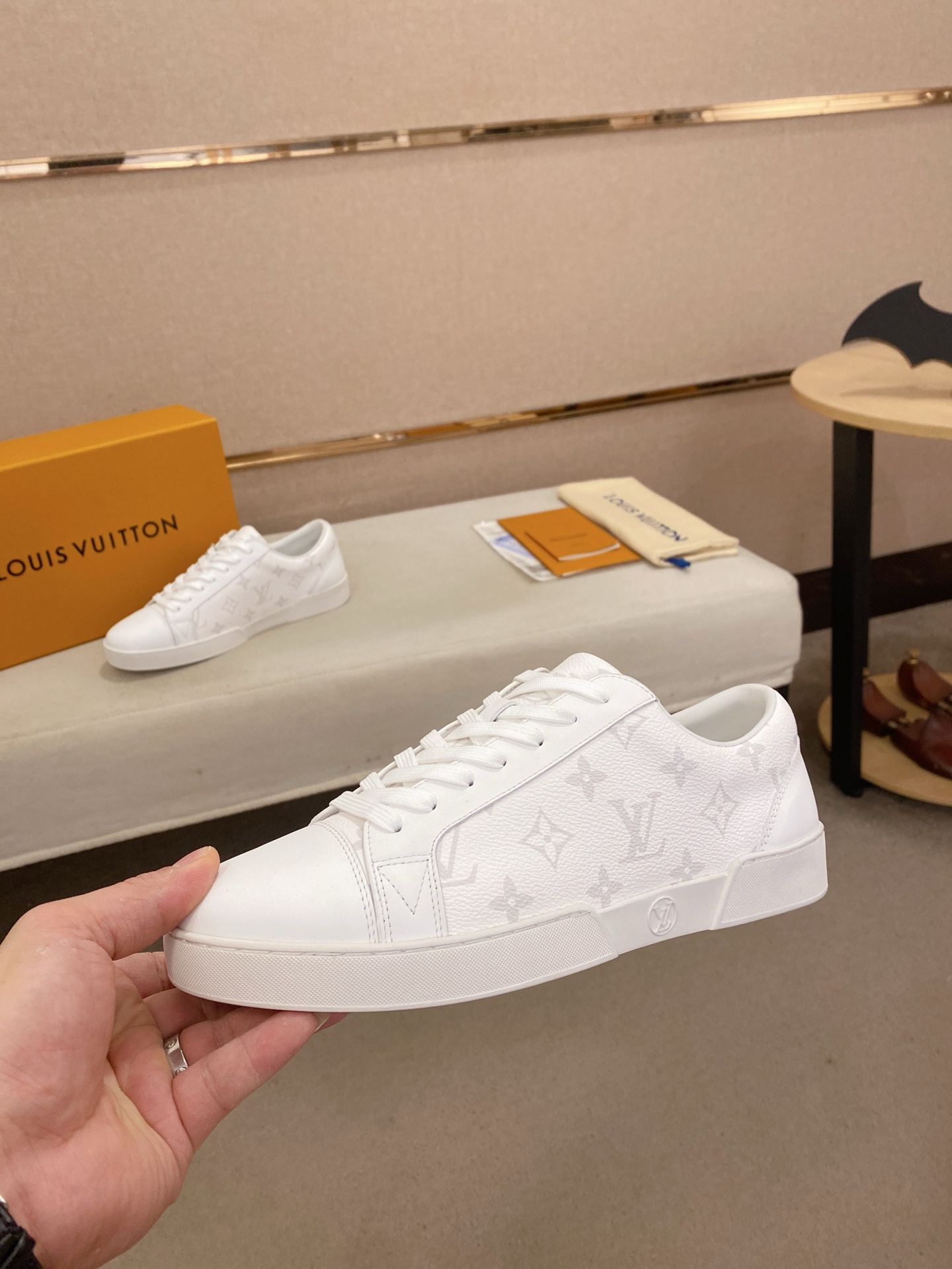 Louis Vuitton Men's White Leather Casual Sneakers with Monogram Print 4 i1746515117798 3424 0 2