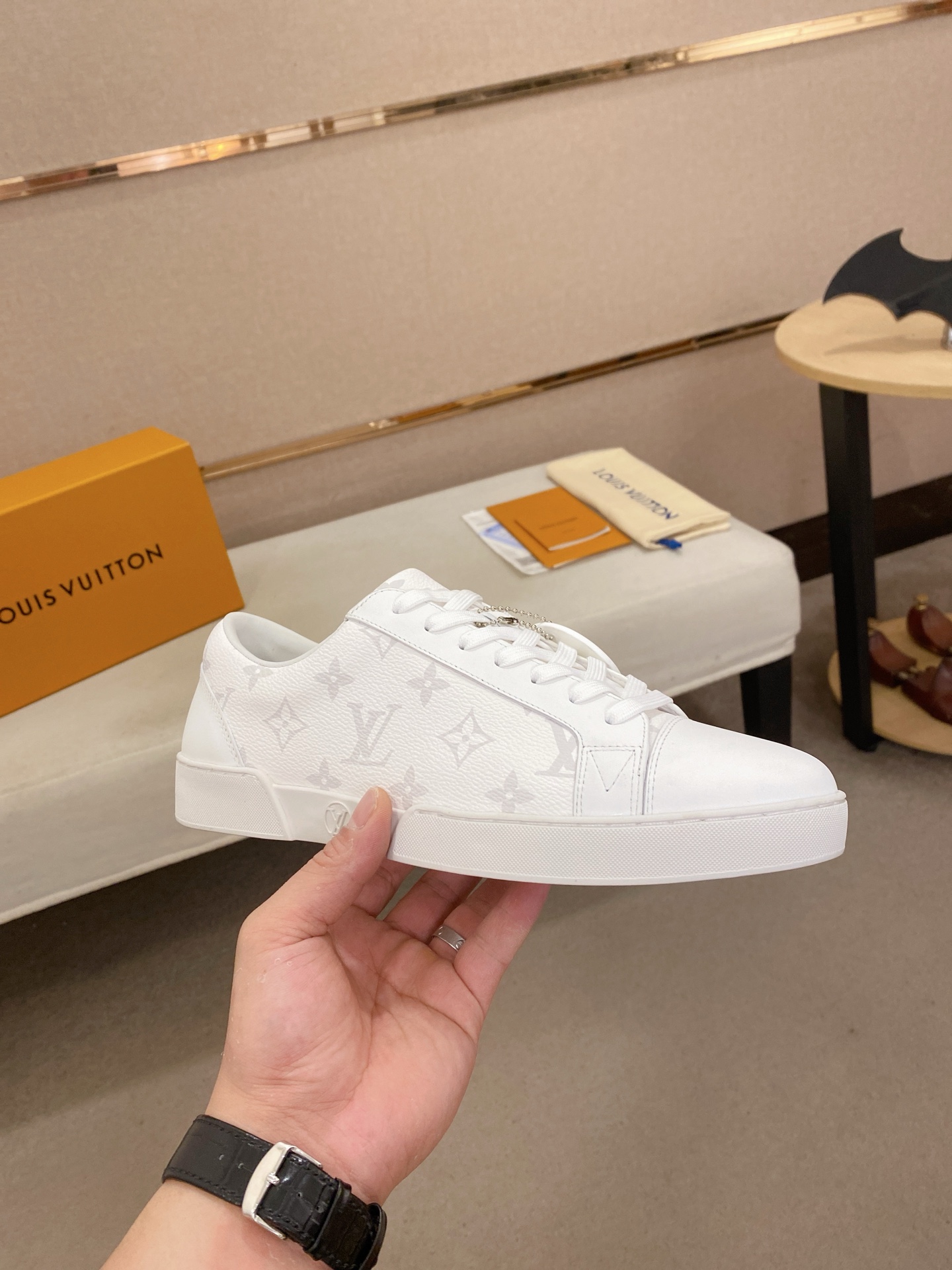 Louis Vuitton Men's White Leather Casual Sneakers with Monogram Print 5 i1746515118840 6605 0 3