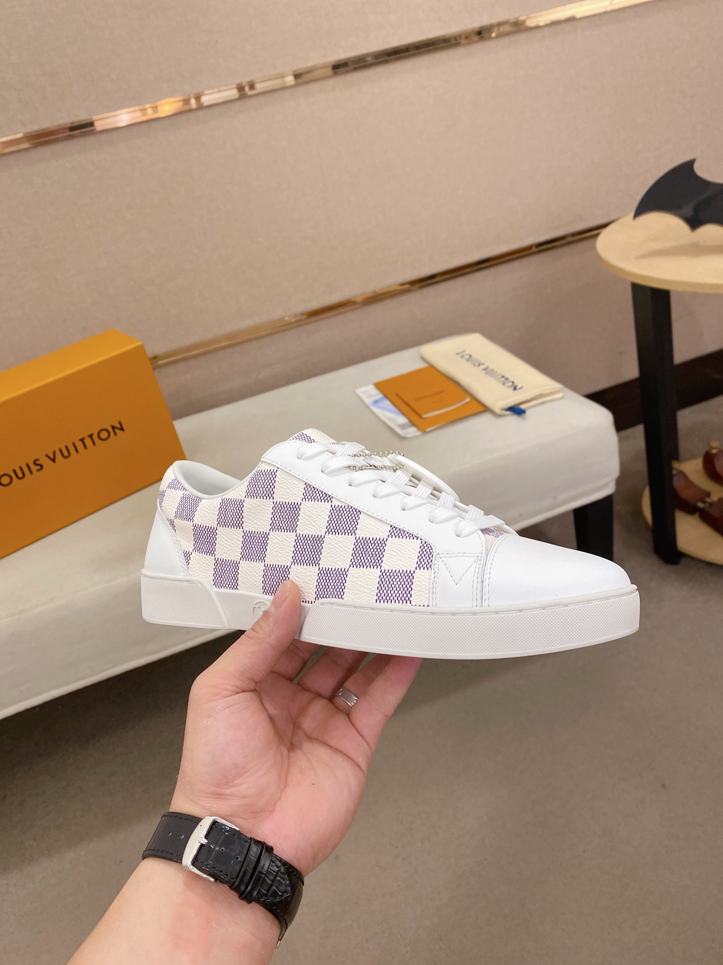 Louis Vuitton Men's Damier Azur Leather Sneaker White/Purple Size 38-44 5 i1746515197587 3369 0 3