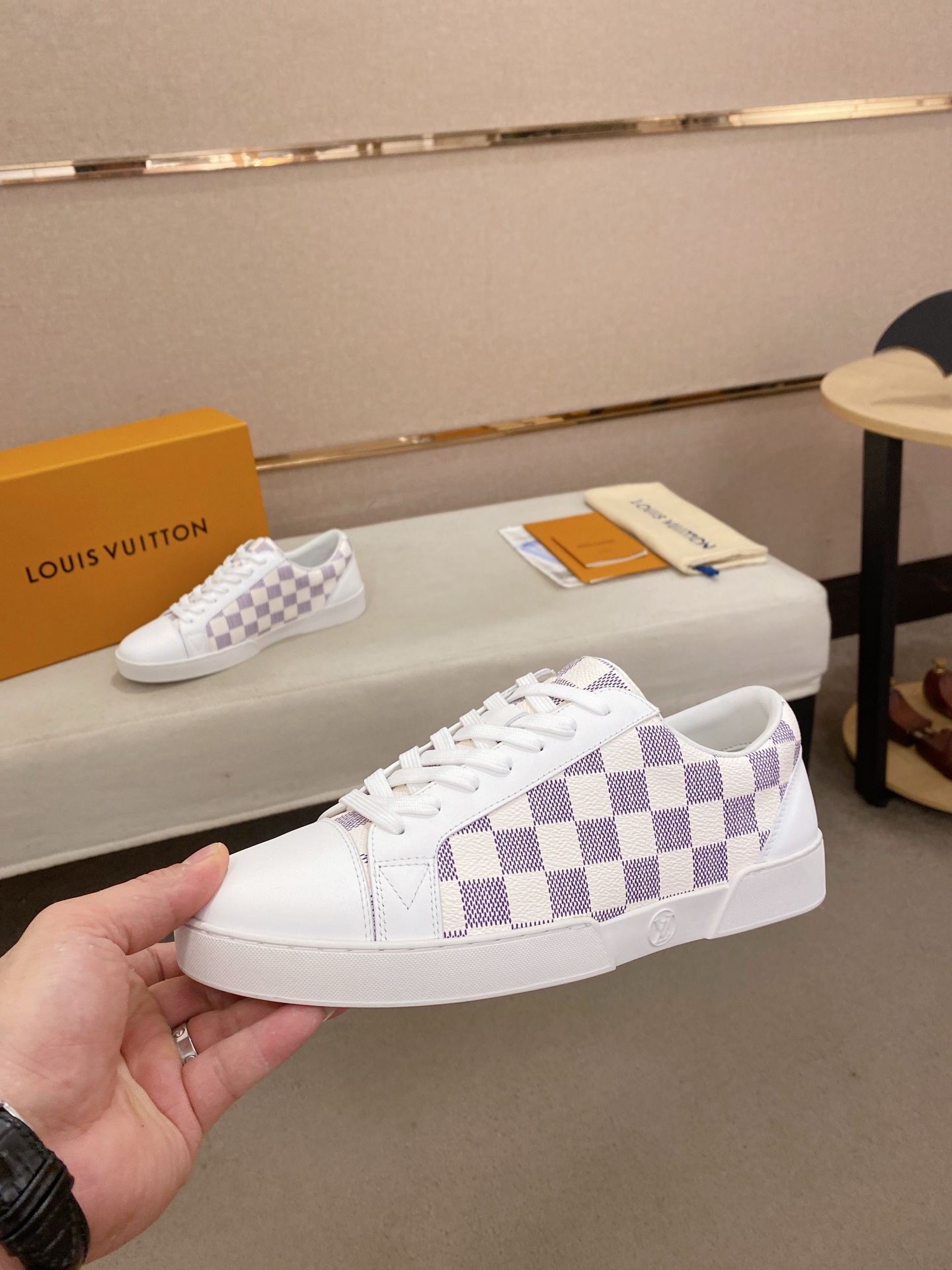 Louis Vuitton Men's Damier Azur Leather Sneaker White/Purple Size 38-44 4 i1746515197610 308 0 2