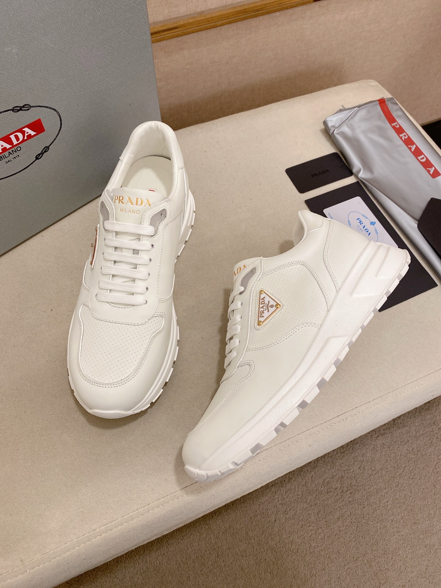 Prada Men's White Leather Sneakers, Handmade, Sizes 38-44 6 i1746599964104 9784 0 4