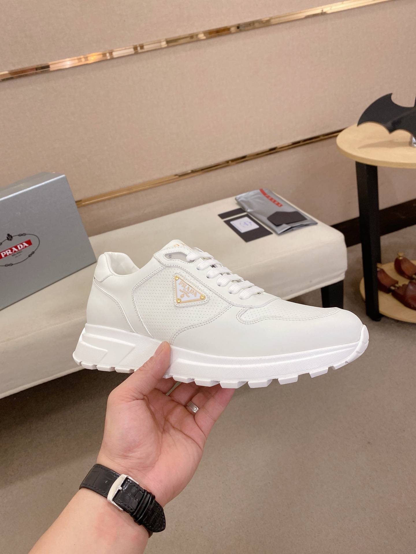 Prada Men's White Leather Sneakers, Handmade, Sizes 38-44 5 i1746599965188 416 0 3