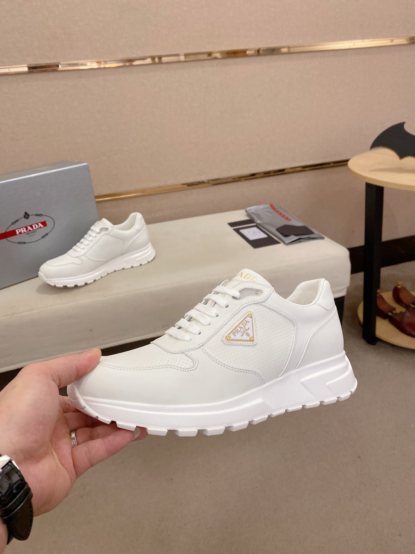 Prada Men's White Leather Sneakers, Handmade, Sizes 38-44 4 i1746599965212 6955 0 2
