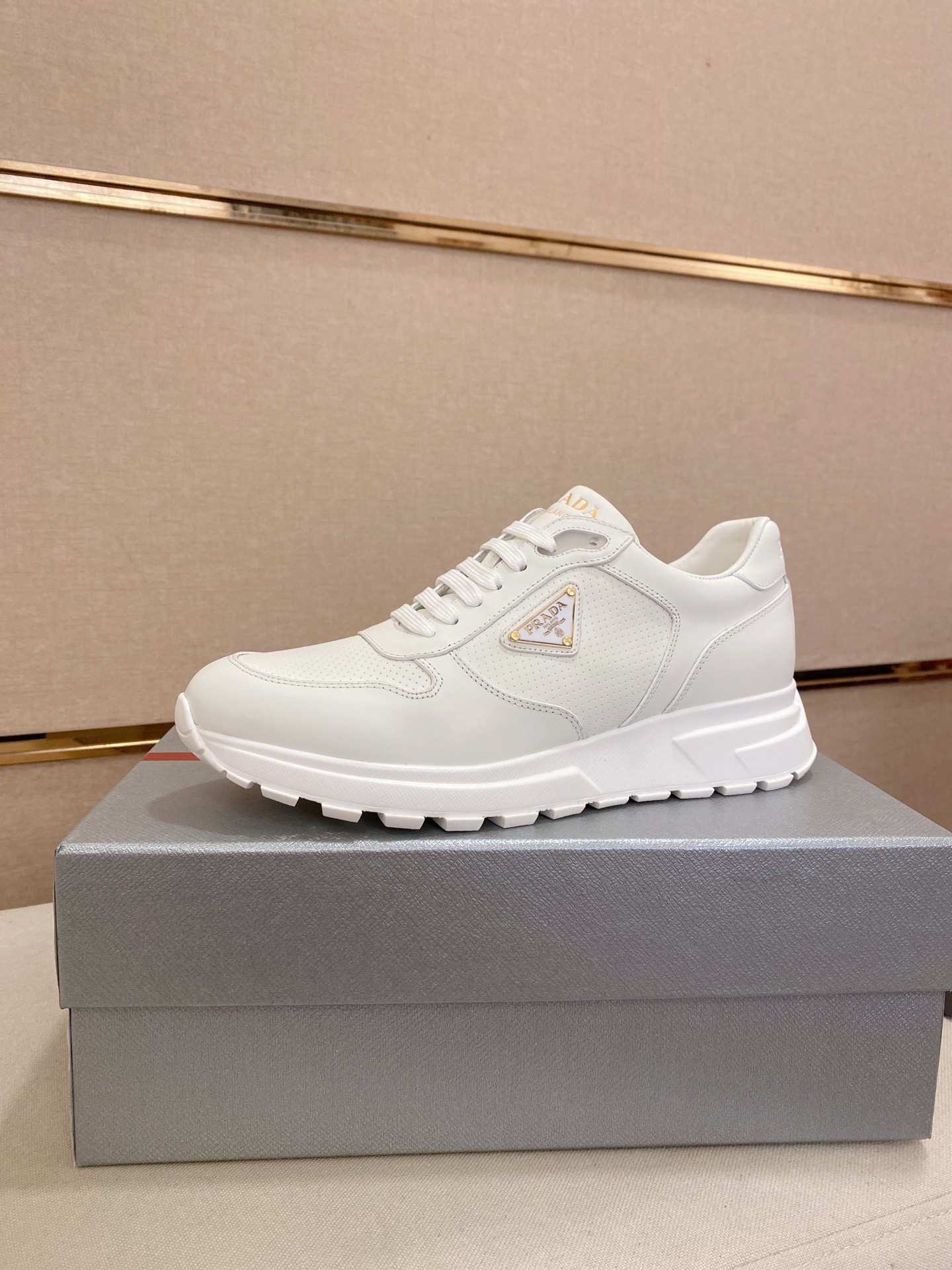 Prada Men's White Leather Sneakers, Handmade, Sizes 38-44 1 Prada Men's White Leather Sneakers, Handmade, Sizes 38-44