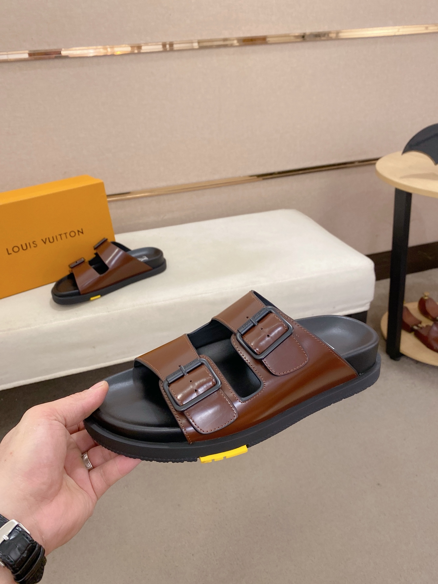 Louis Vuitton Men's Brown Leather Sandals | Comfortable & Stylish Slides 4 i1746858432111 8012 0 2