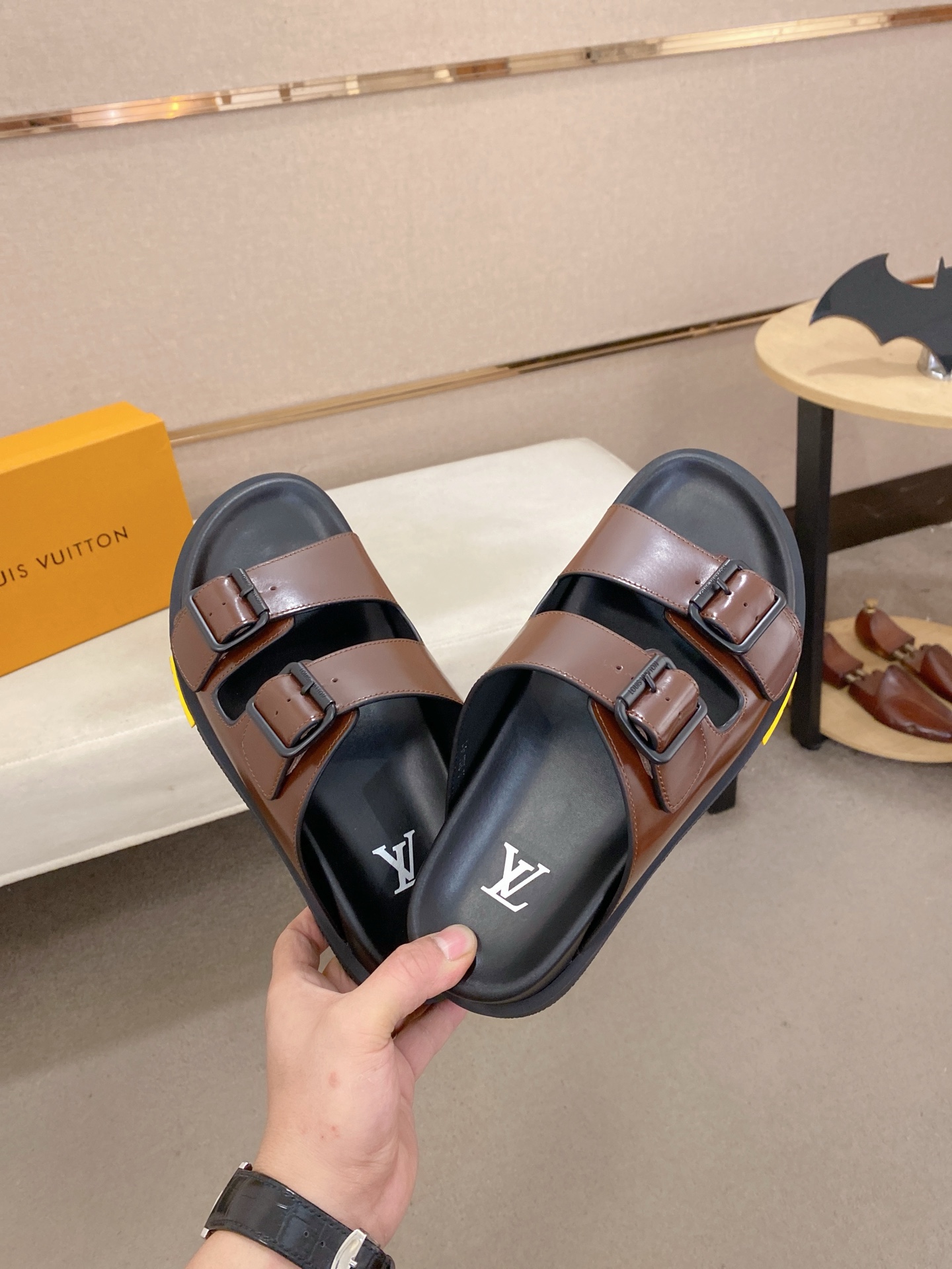 Louis Vuitton Men's Brown Leather Sandals | Comfortable & Stylish Slides 6 i1746858432142 2142 0 4